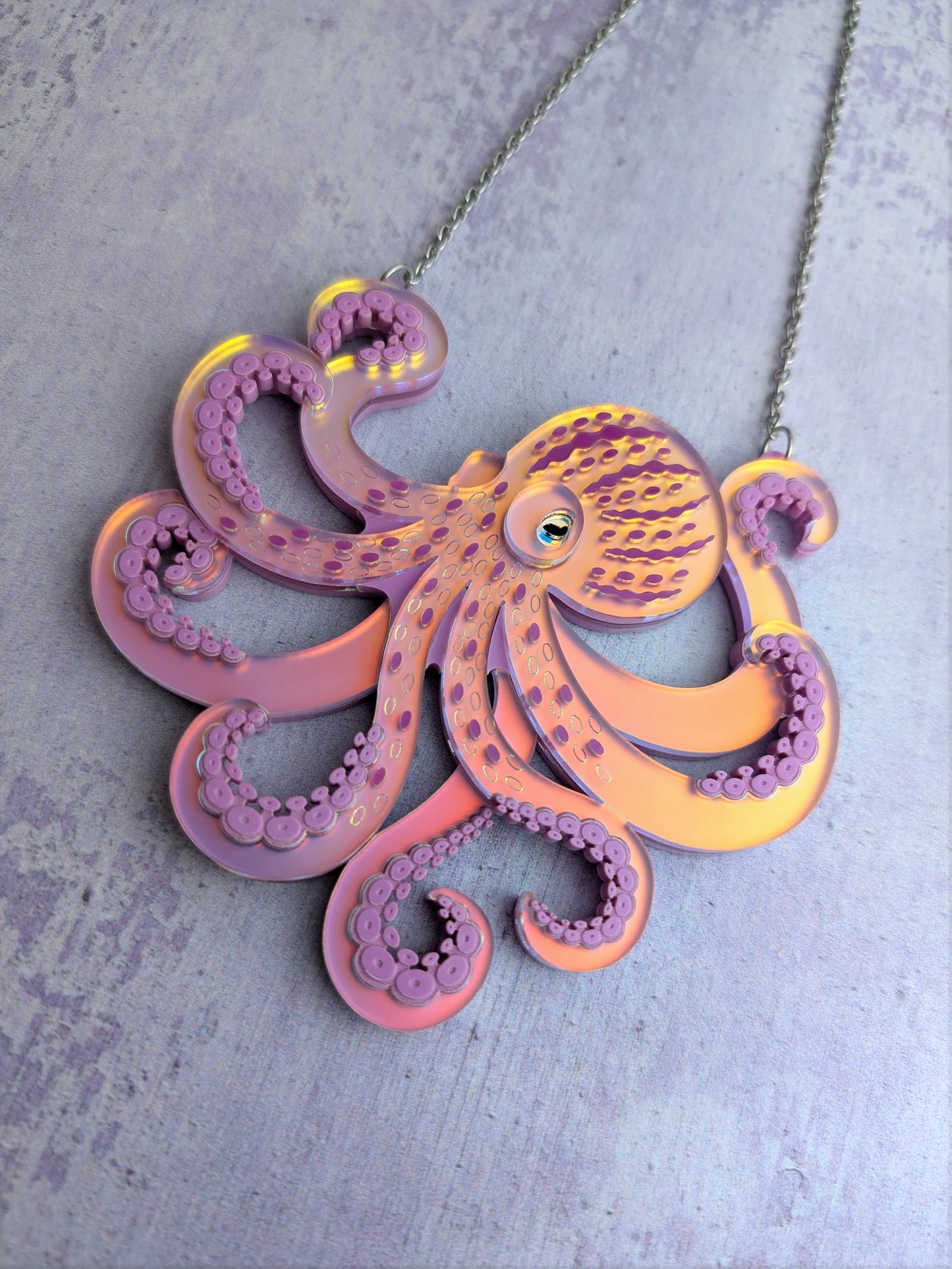 PRE ORDER Octopus (side on) Necklace, 2 Sizes Iridescent LILAC