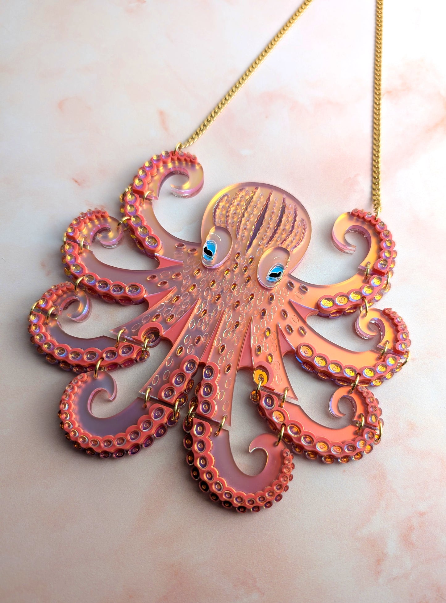PRE ORDER Statement Octopus Necklace Iridescent CORAL
