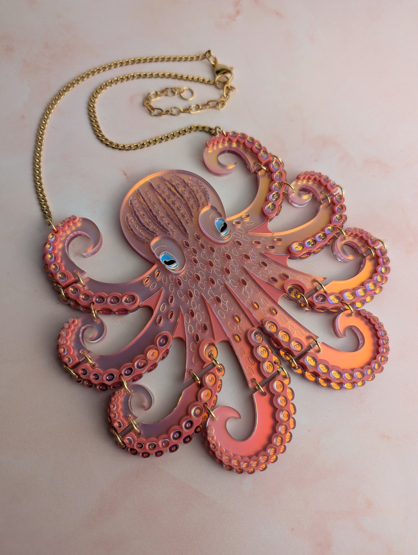 PRE ORDER Statement Octopus Necklace Iridescent CORAL