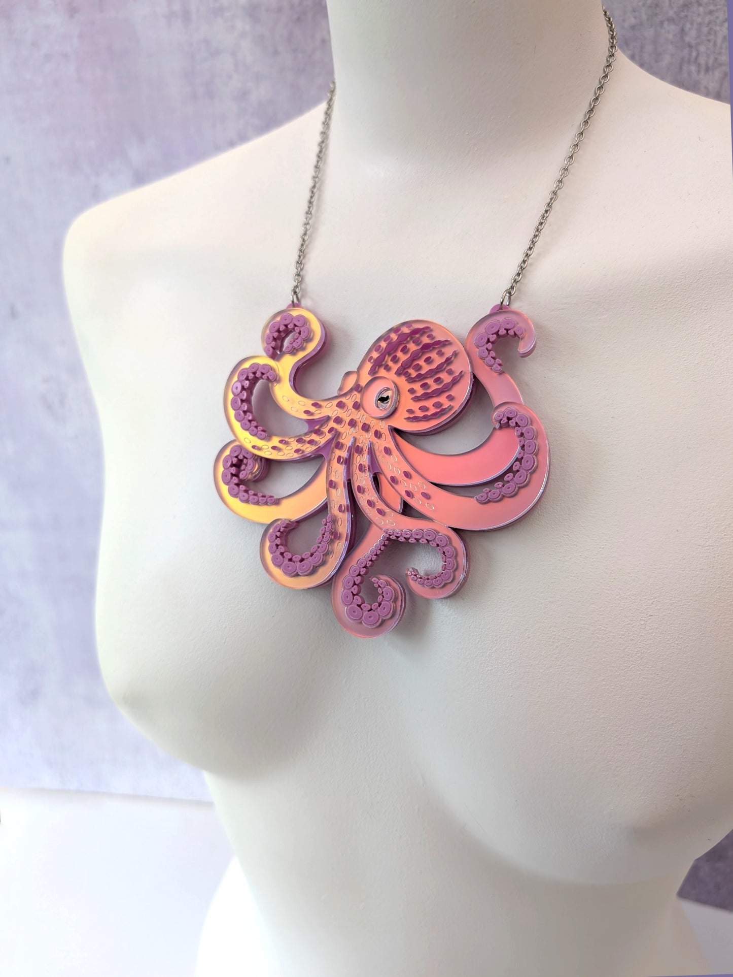 PRE ORDER Octopus (side on) Necklace, 2 Sizes Iridescent LILAC