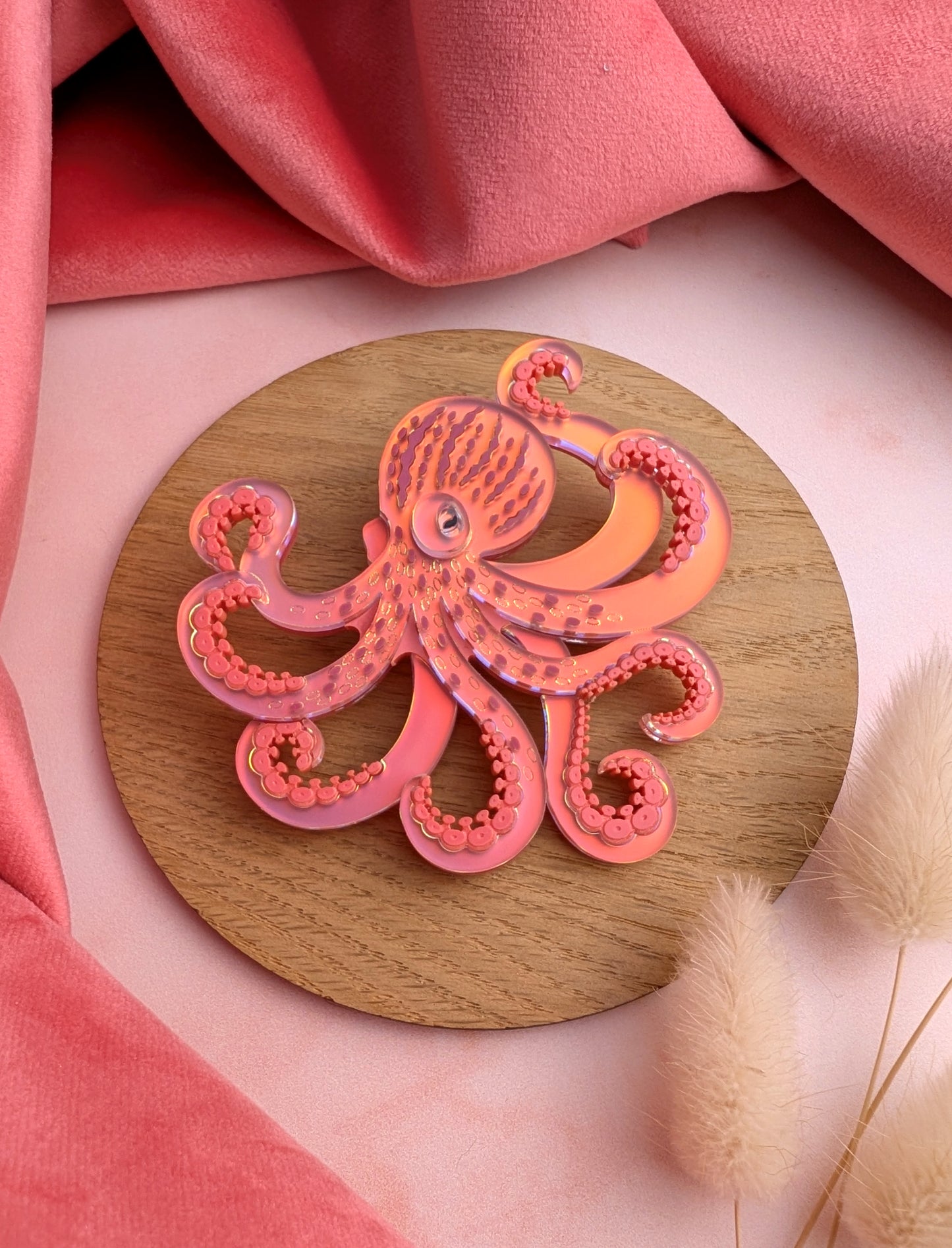 PRE ORDER Octopus Brooch Iridescent CORAL
