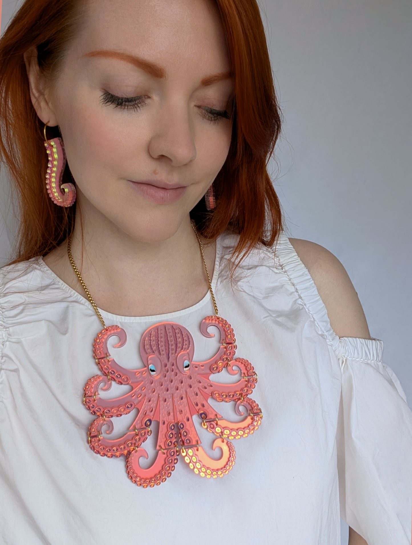PRE ORDER Statement Octopus Necklace Iridescent CORAL