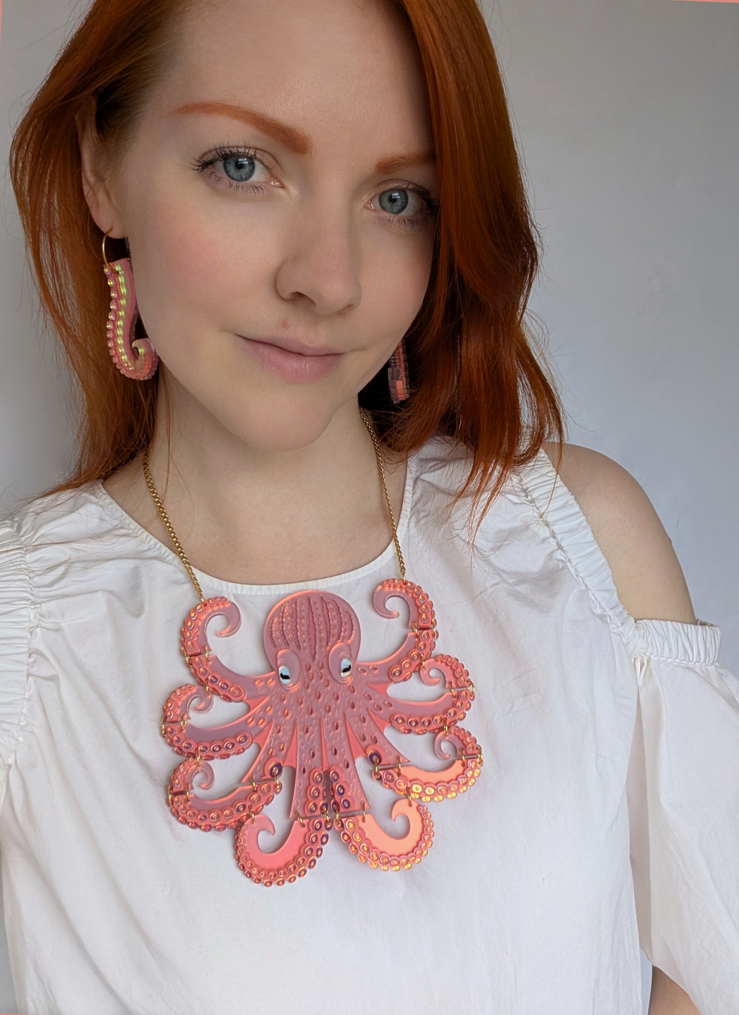 PRE ORDER Statement Octopus Necklace Iridescent CORAL