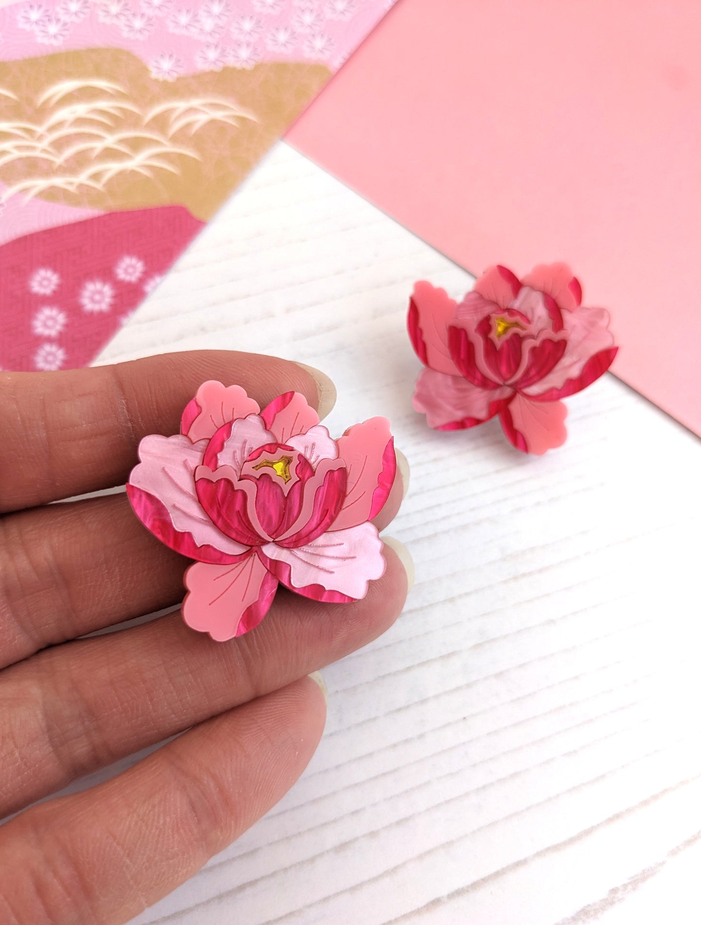 PRE ORDER Peony Dangle, Hoop or Stud Earrings - Bright Pink