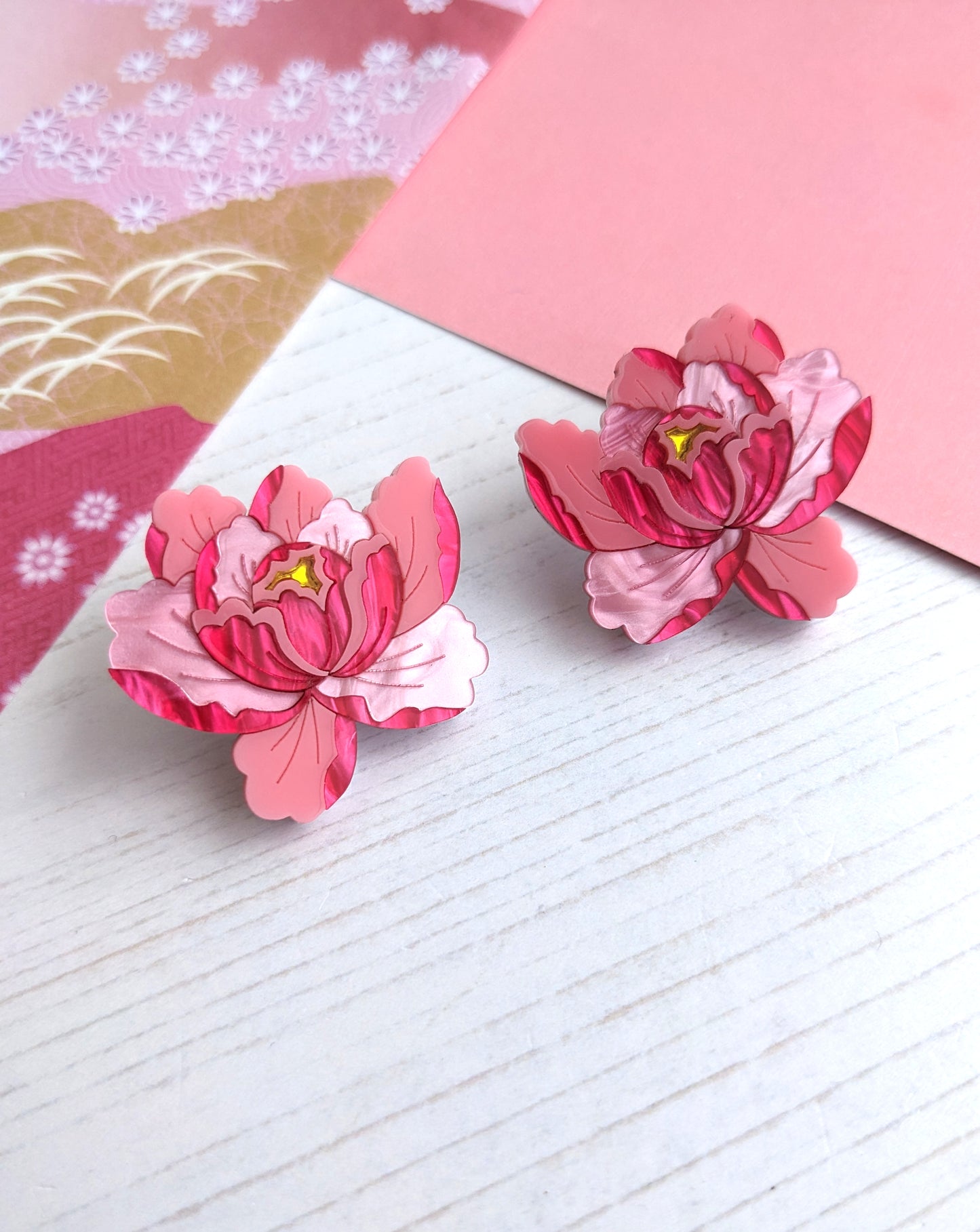 PRE ORDER Peony Dangle, Hoop or Stud Earrings - Bright Pink