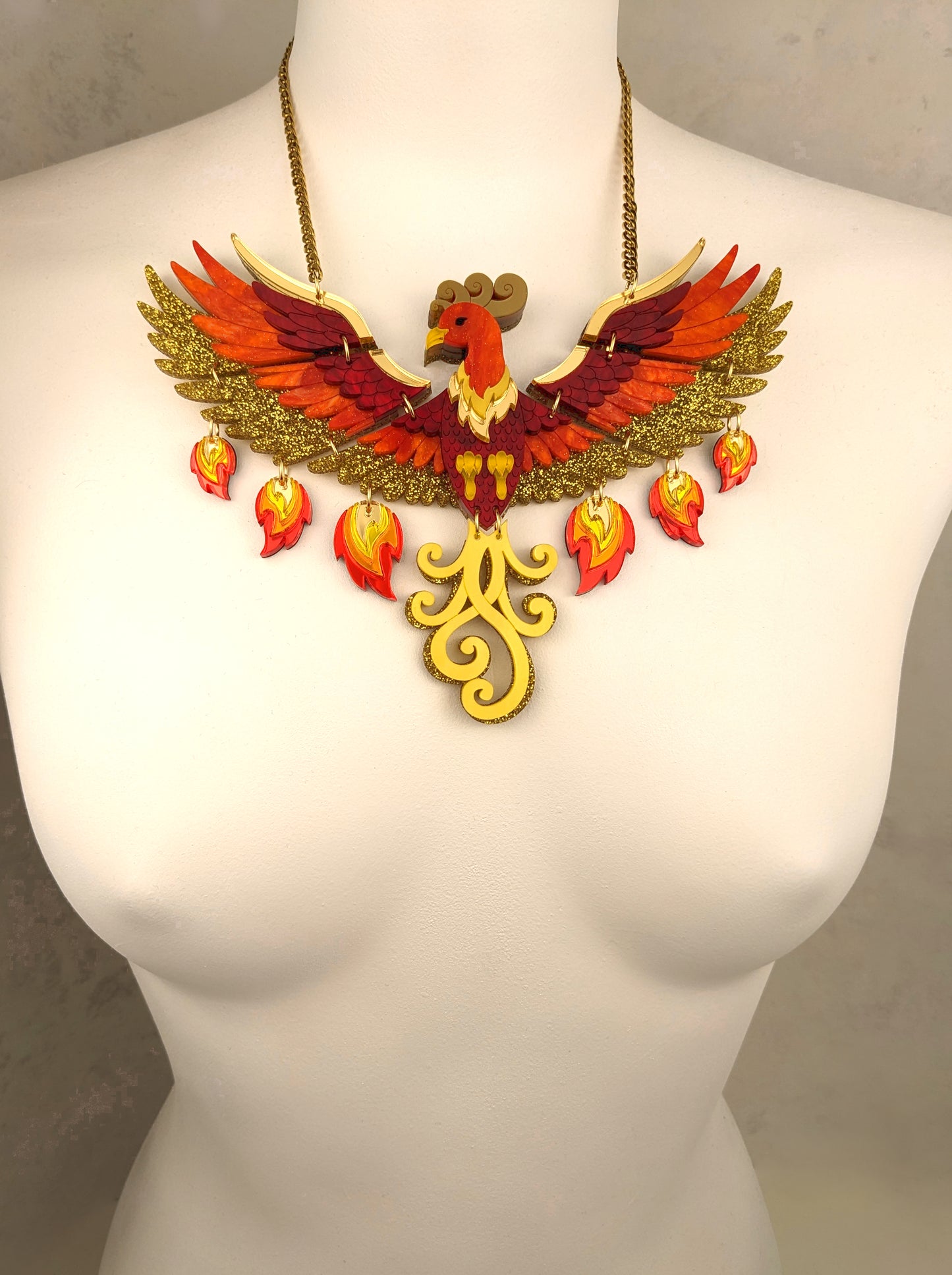 PRE ORDER Statement Rise Of The Phoenix Necklace (regular jump rings, 3 tail colours)