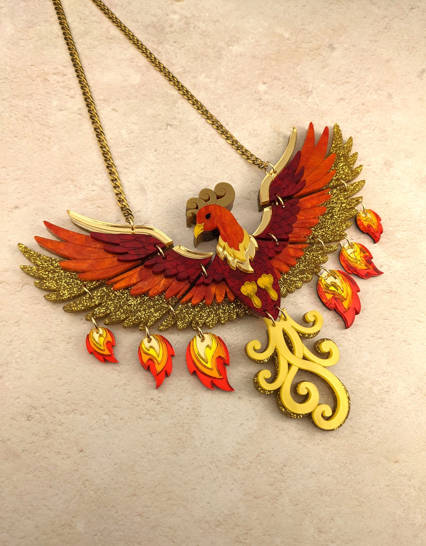 PRE ORDER Statement Rise Of The Phoenix Necklace (regular jump rings, 3 tail colours)