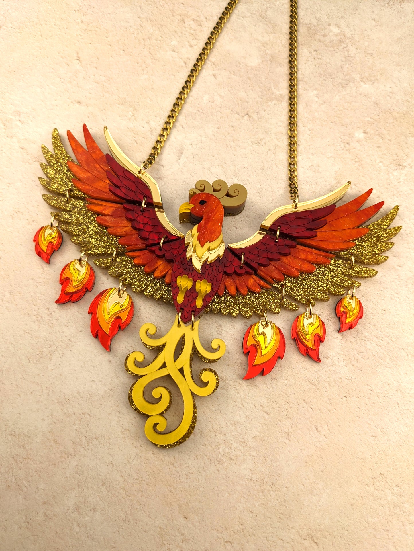 PRE ORDER Statement Rise Of The Phoenix Necklace (regular jump rings, 3 tail colours)