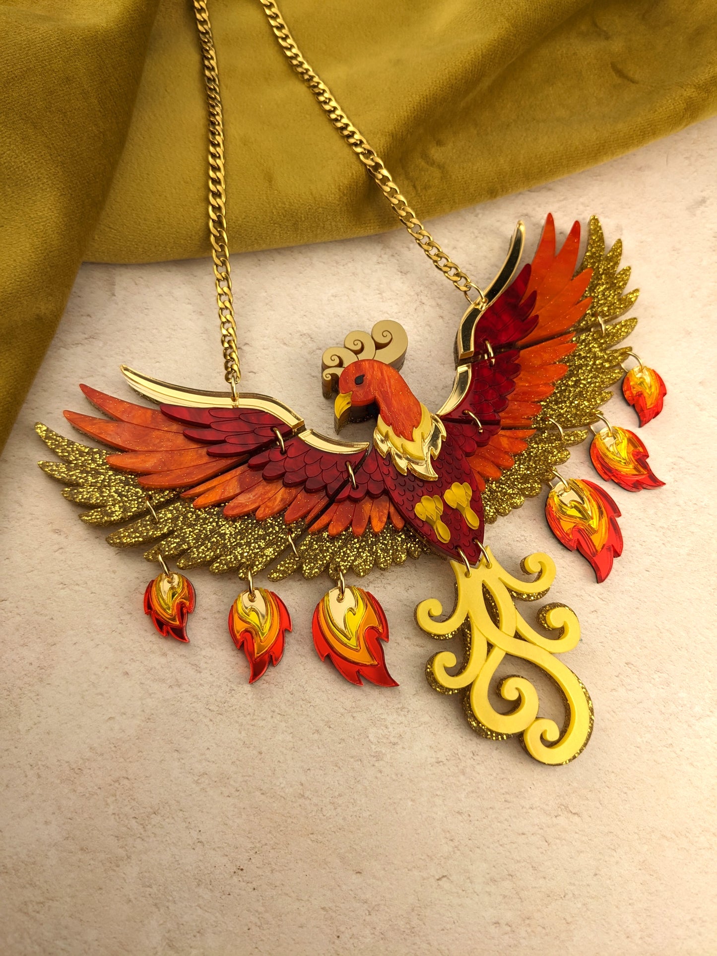 PRE ORDER Statement Rise Of The Phoenix Necklace (regular jump rings, 3 tail colours)