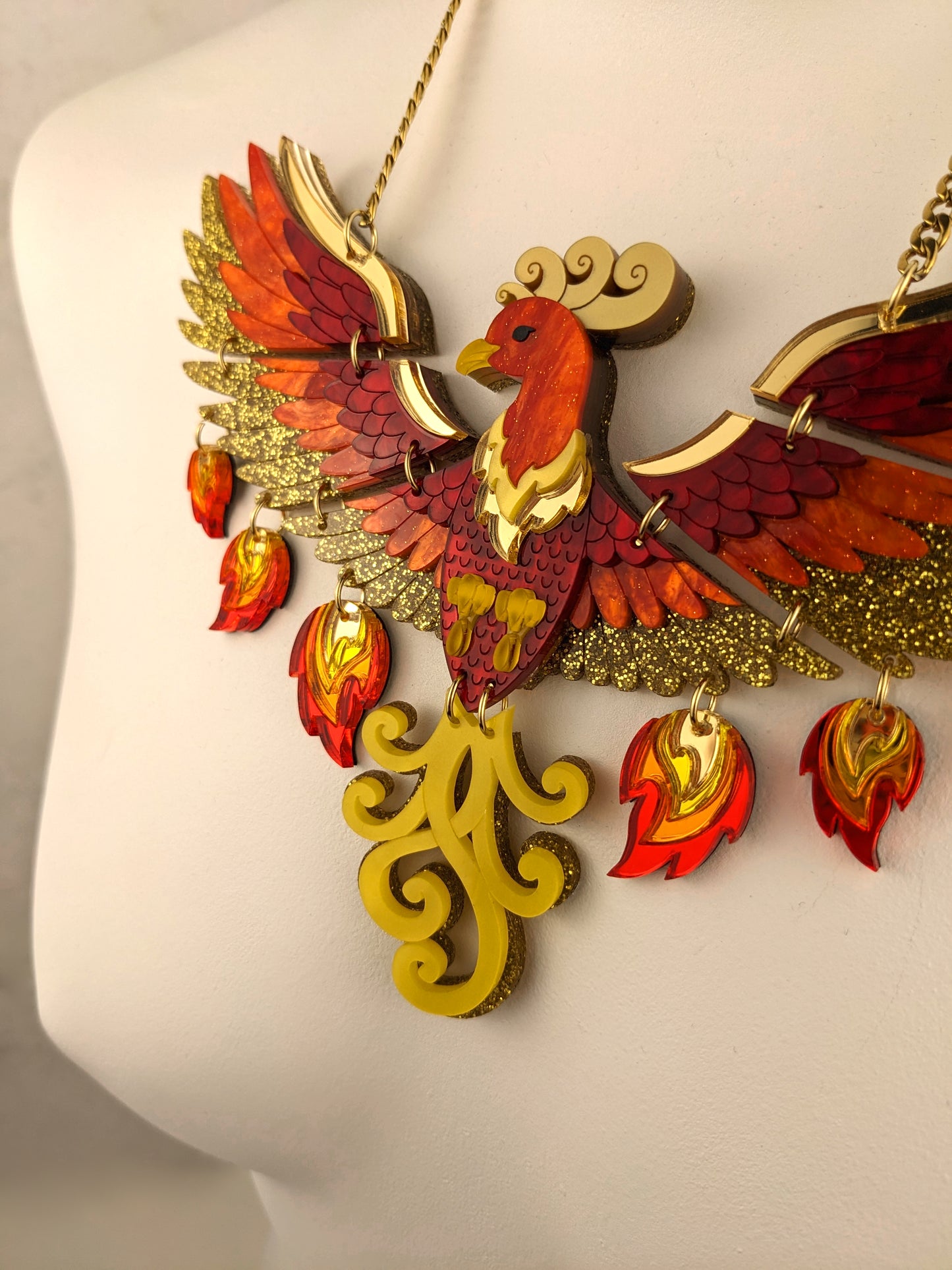 PRE ORDER Statement Rise Of The Phoenix Necklace (regular jump rings, 3 tail colours)