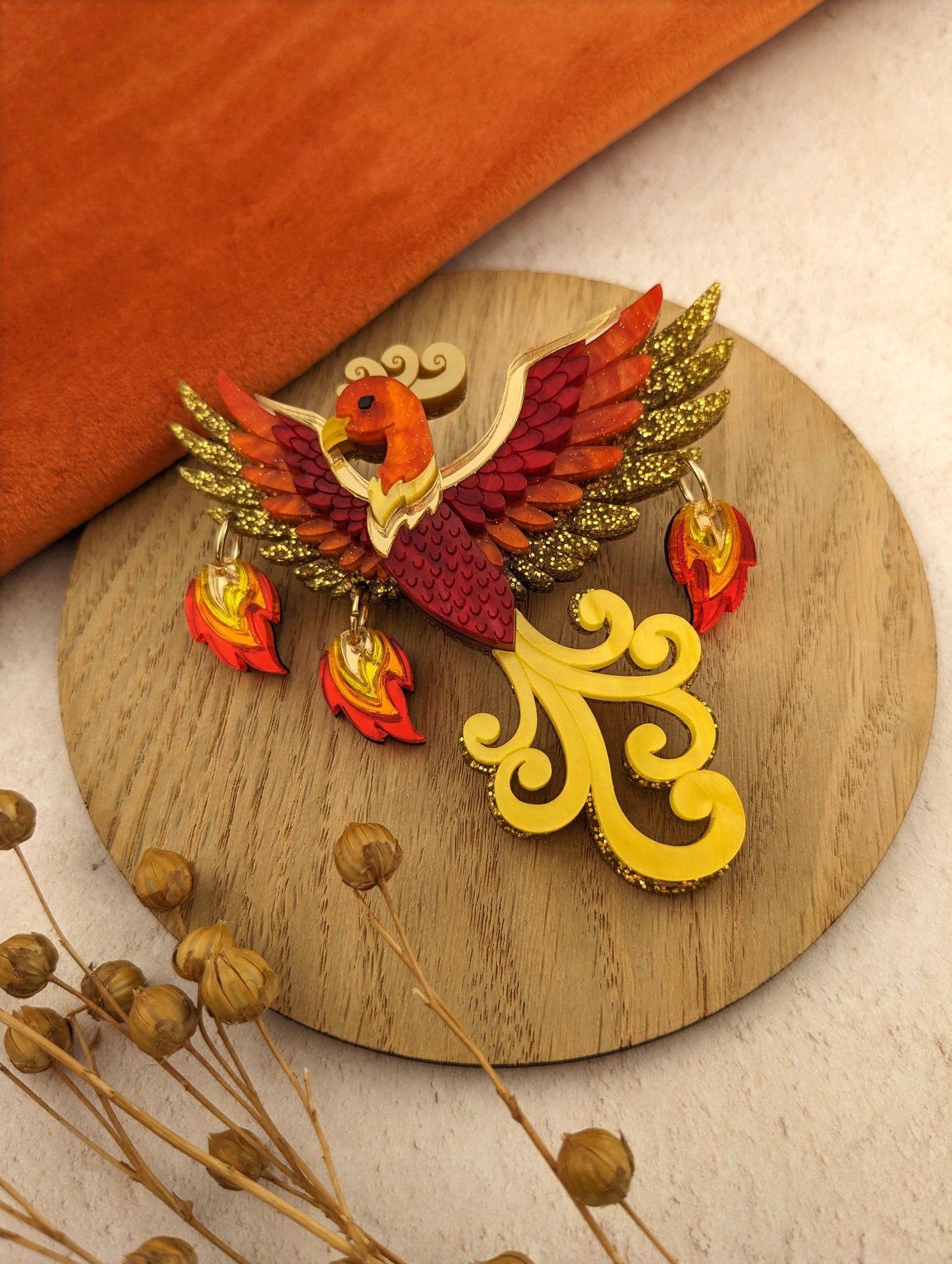 PRE ORDER Phoenix Brooch (flames or no flames)