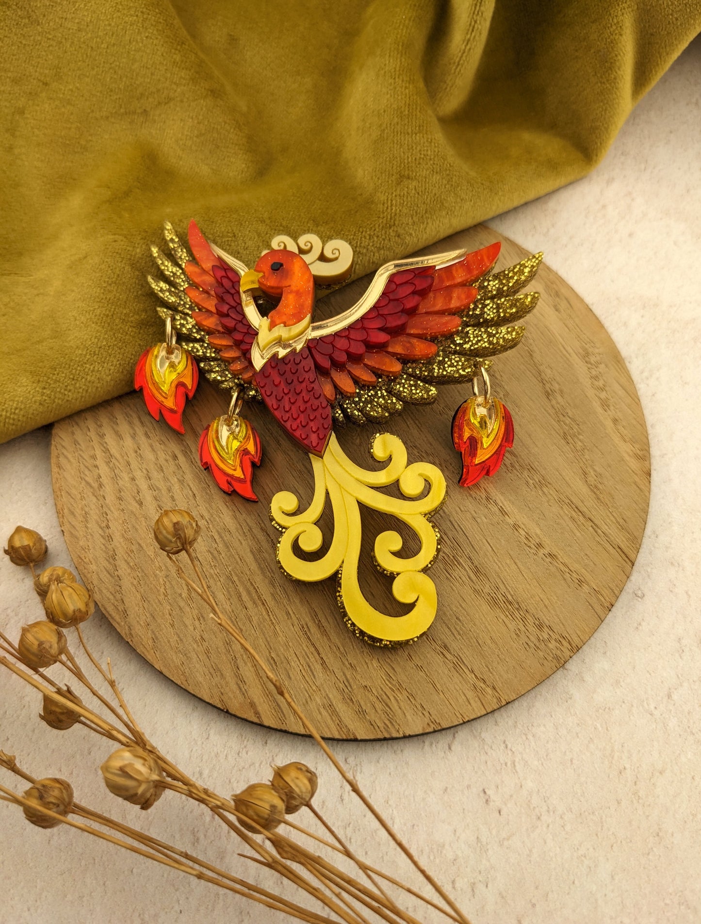 PRE ORDER Phoenix Brooch (flames or no flames)