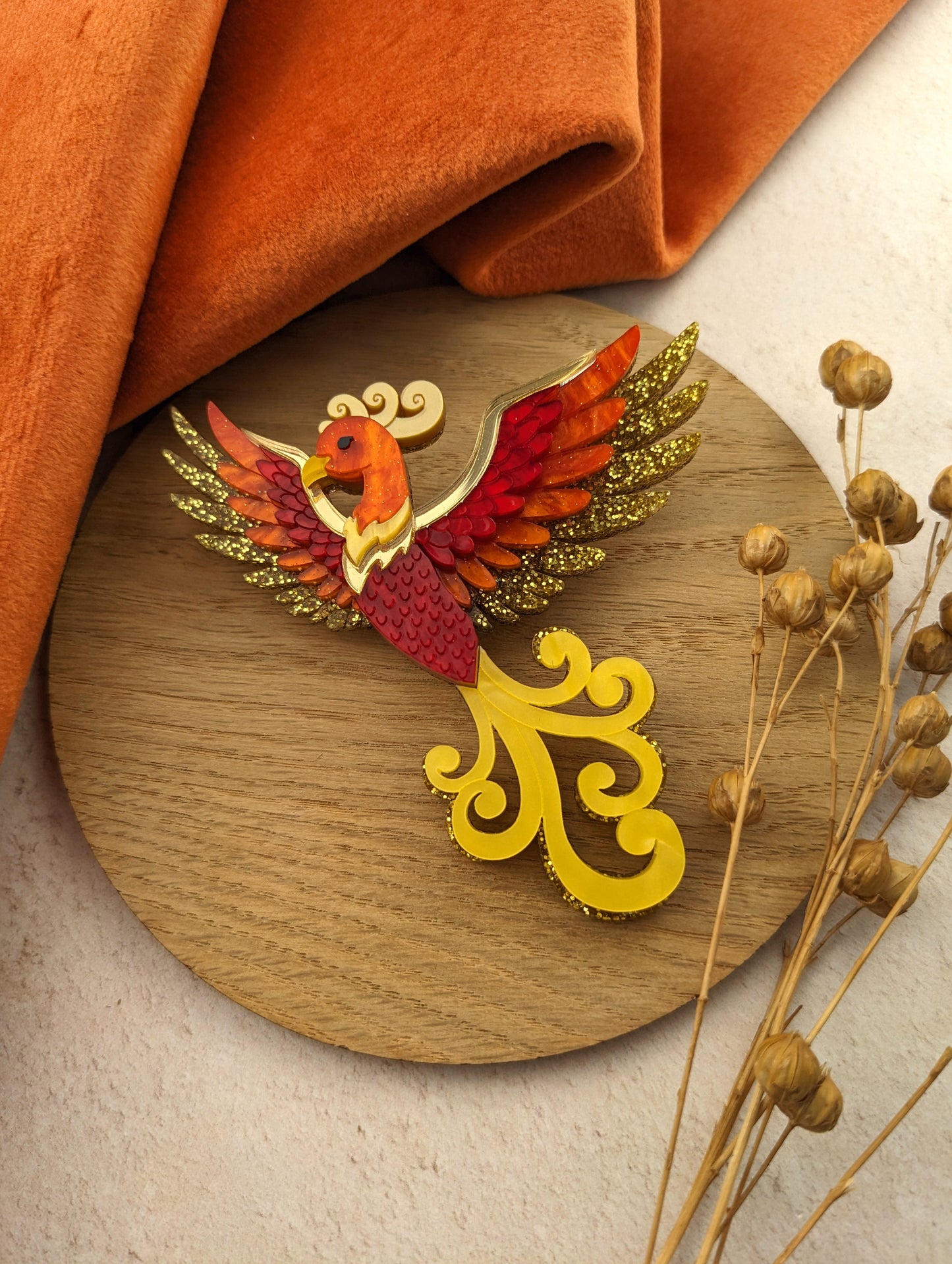 PRE ORDER Phoenix Brooch (flames or no flames)