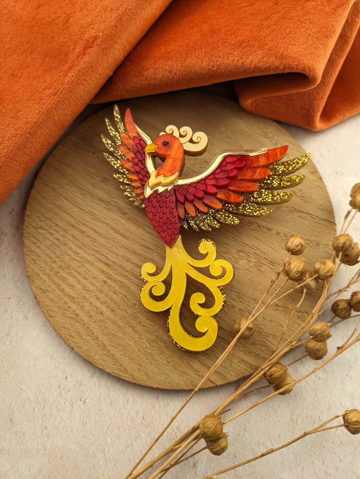 PRE ORDER Phoenix Brooch (flames or no flames)