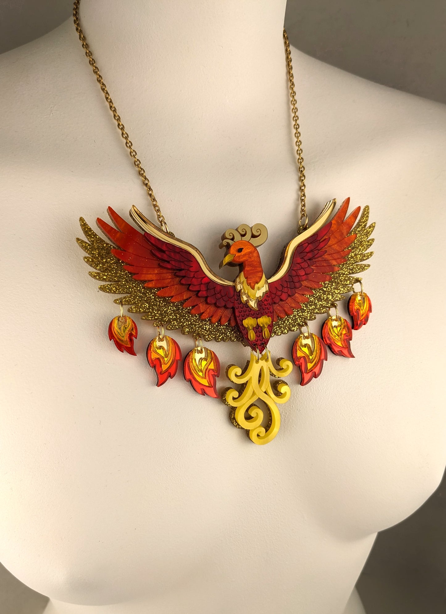 PRE ORDER Small Rise Of The Phoenix Necklace (regular jump rings, 2 tail colours)