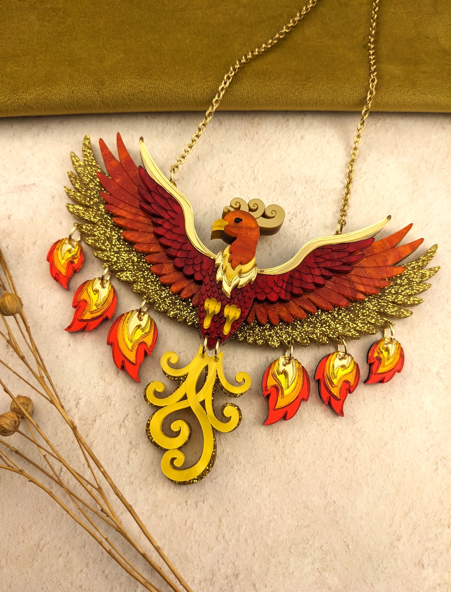 PRE ORDER Small Rise Of The Phoenix Necklace (regular jump rings, 2 tail colours)