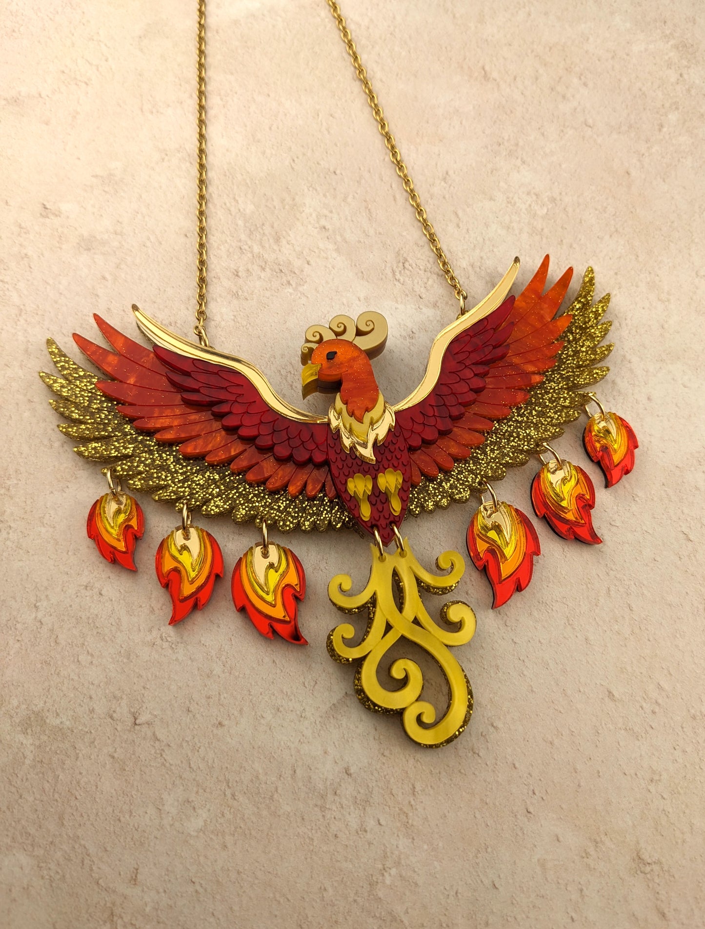 PRE ORDER Small Rise Of The Phoenix Necklace (regular jump rings, 2 tail colours)