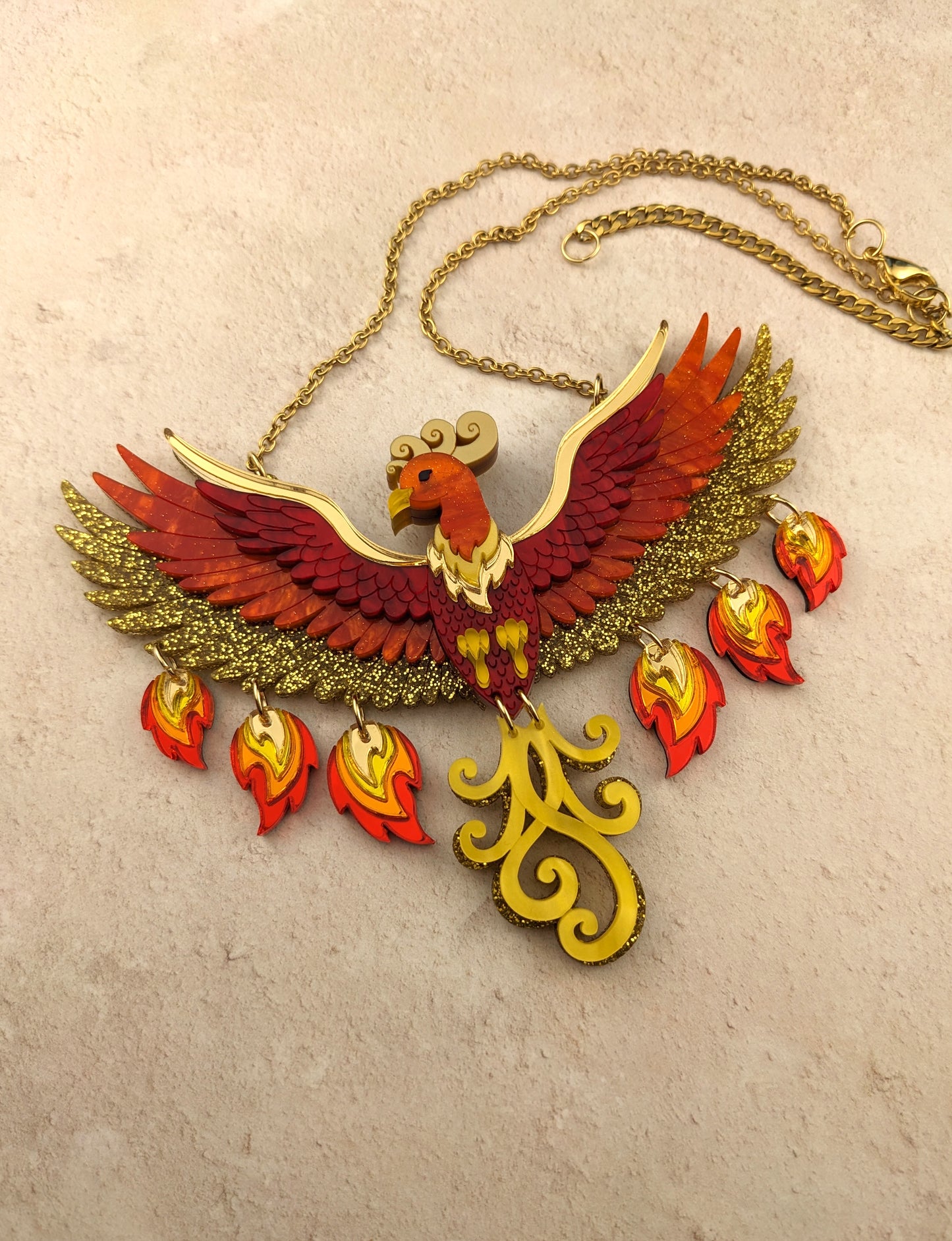 PRE ORDER Small Rise Of The Phoenix Necklace (regular jump rings, 2 tail colours)