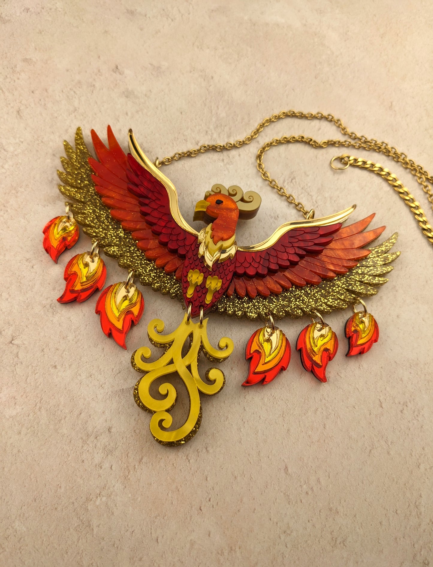 PRE ORDER Small Rise Of The Phoenix Necklace (regular jump rings, 2 tail colours)