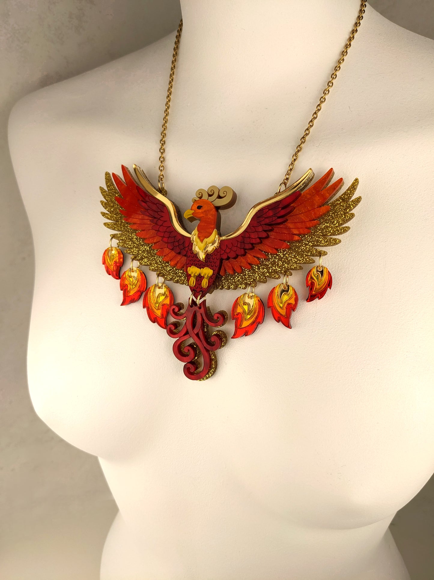 PRE ORDER Small Rise Of The Phoenix Necklace (regular jump rings, 2 tail colours)