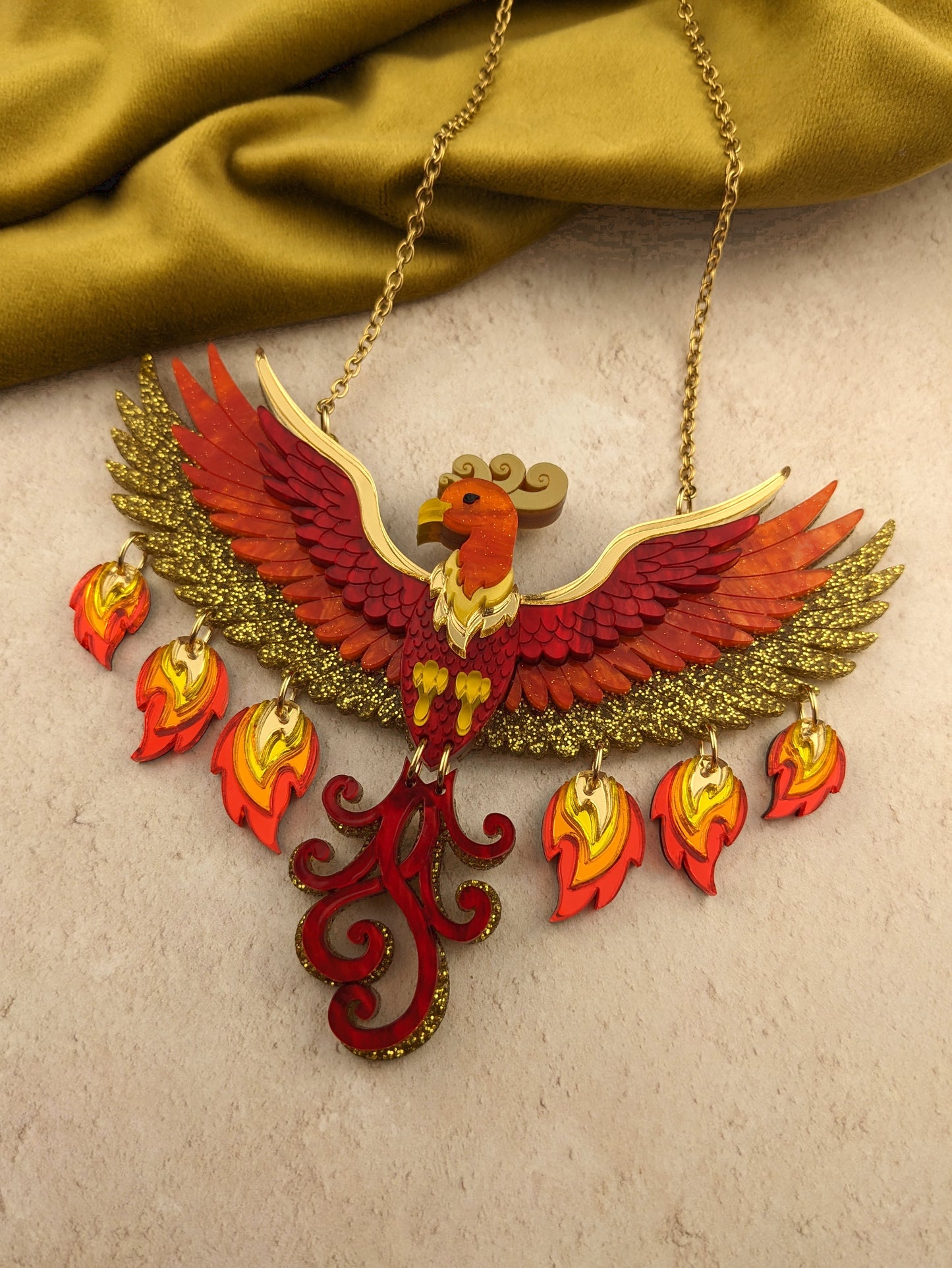 PRE ORDER Small Rise Of The Phoenix Necklace (regular jump rings, 2 tail colours)