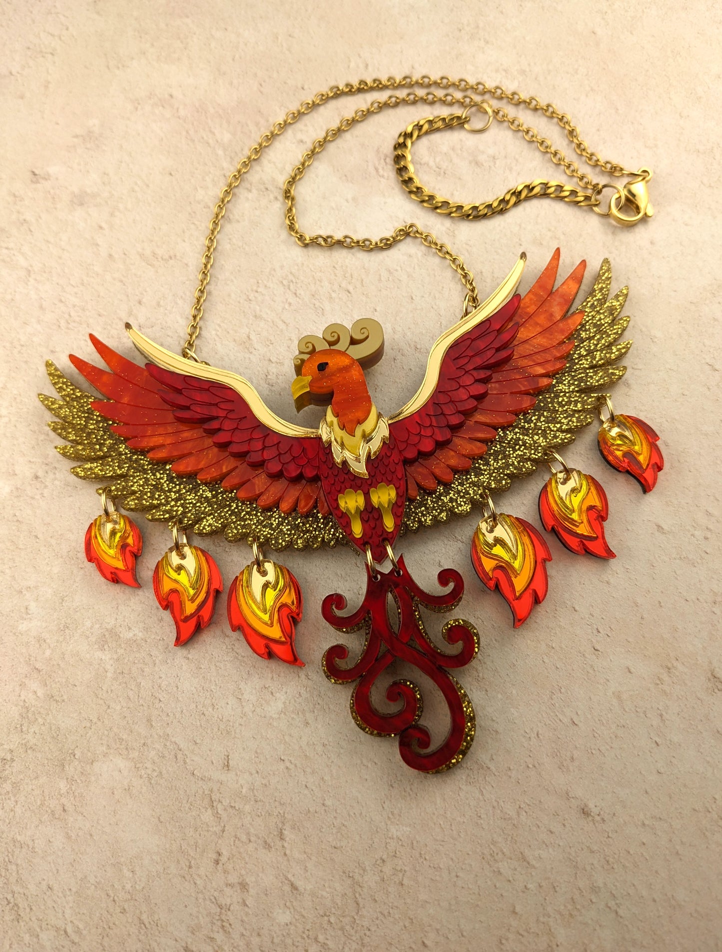 PRE ORDER Small Rise Of The Phoenix Necklace (regular jump rings, 2 tail colours)