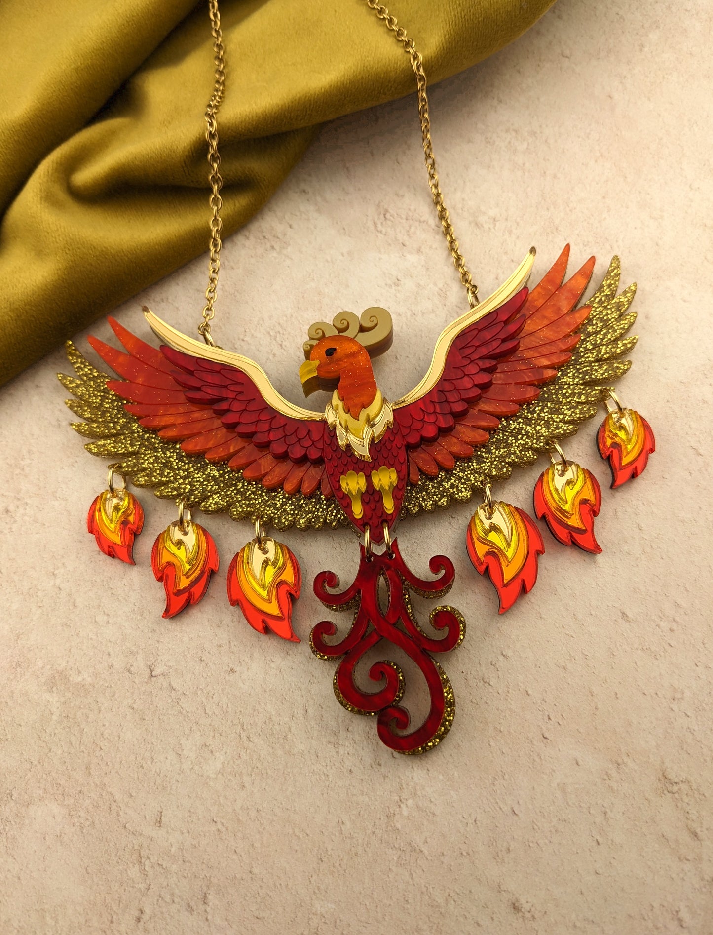 PRE ORDER Small Rise Of The Phoenix Necklace (regular jump rings, 2 tail colours)