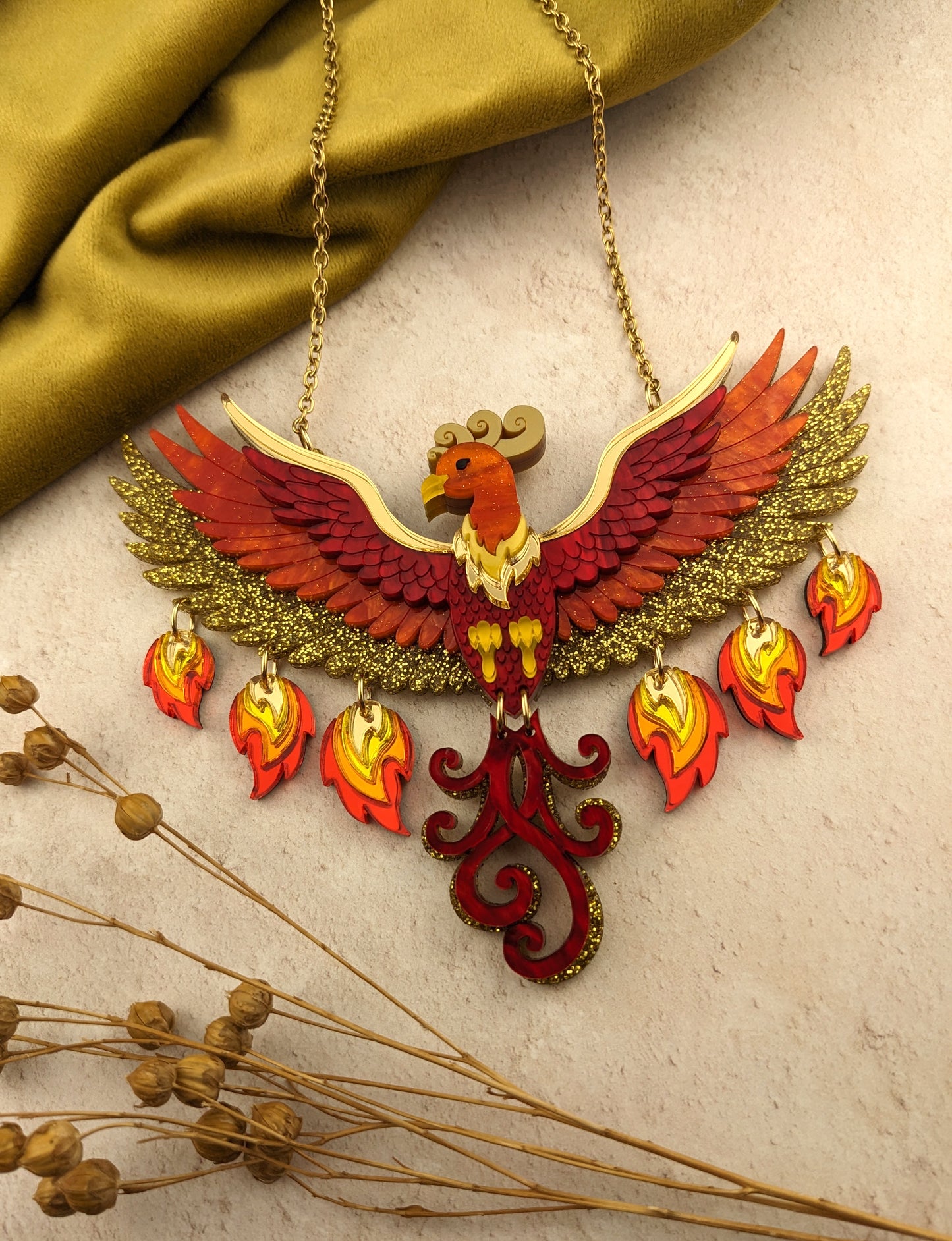 PRE ORDER Small Rise Of The Phoenix Necklace (regular jump rings, 2 tail colours)