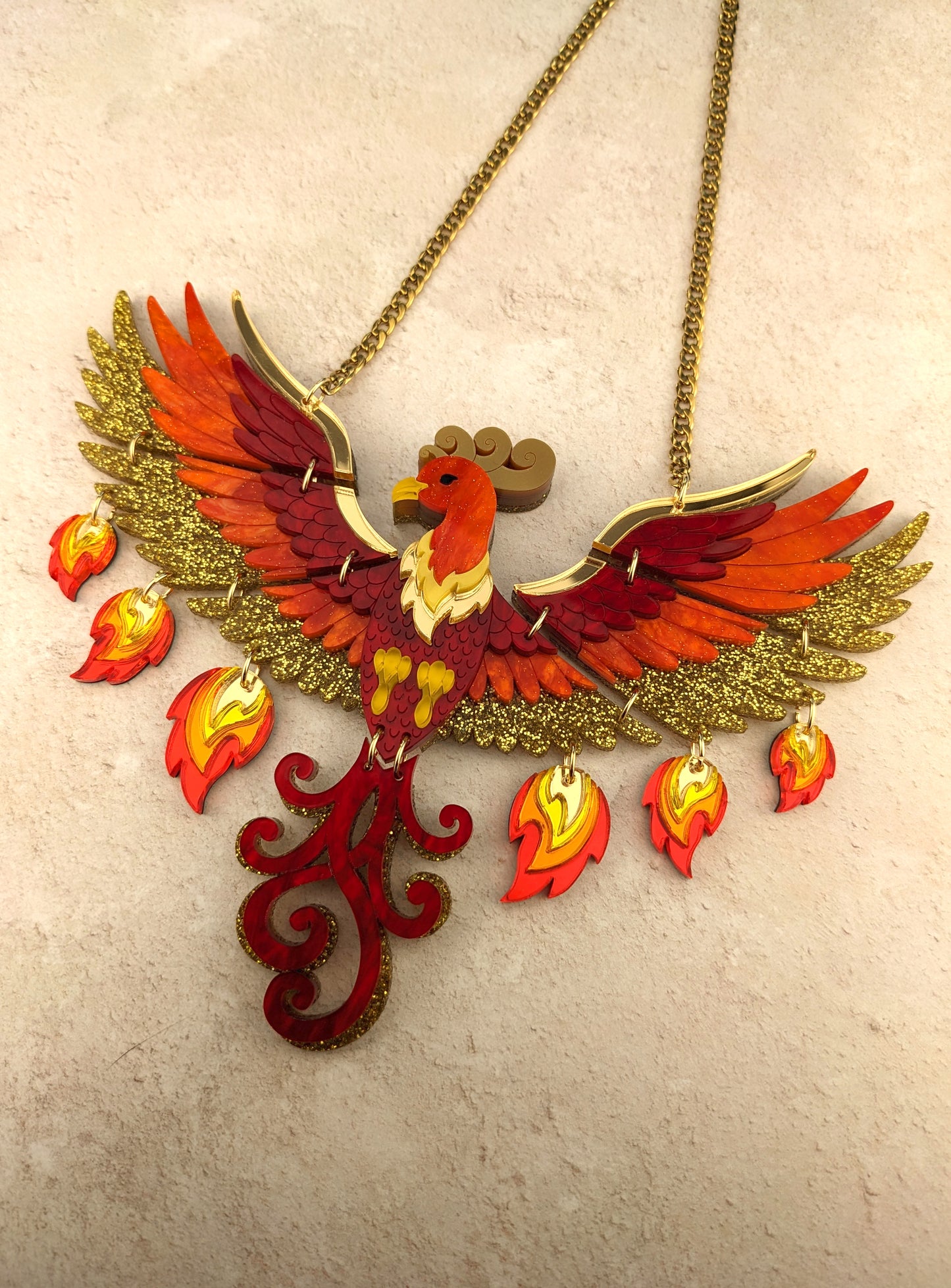 PRE ORDER Statement Rise Of The Phoenix Necklace (regular jump rings, 3 tail colours)