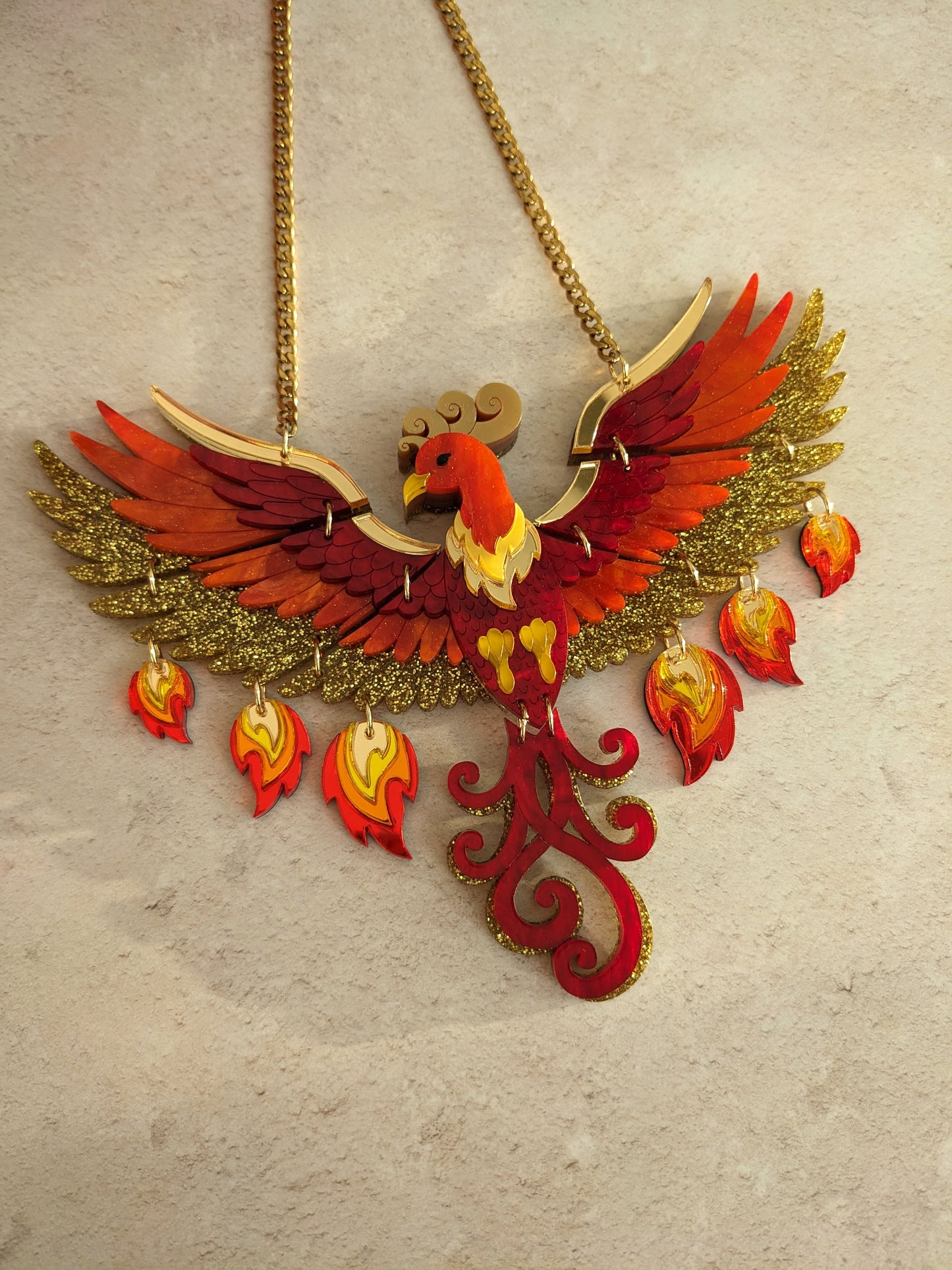 PRE ORDER Statement Rise Of The Phoenix Necklace (regular jump rings, 3 tail colours)