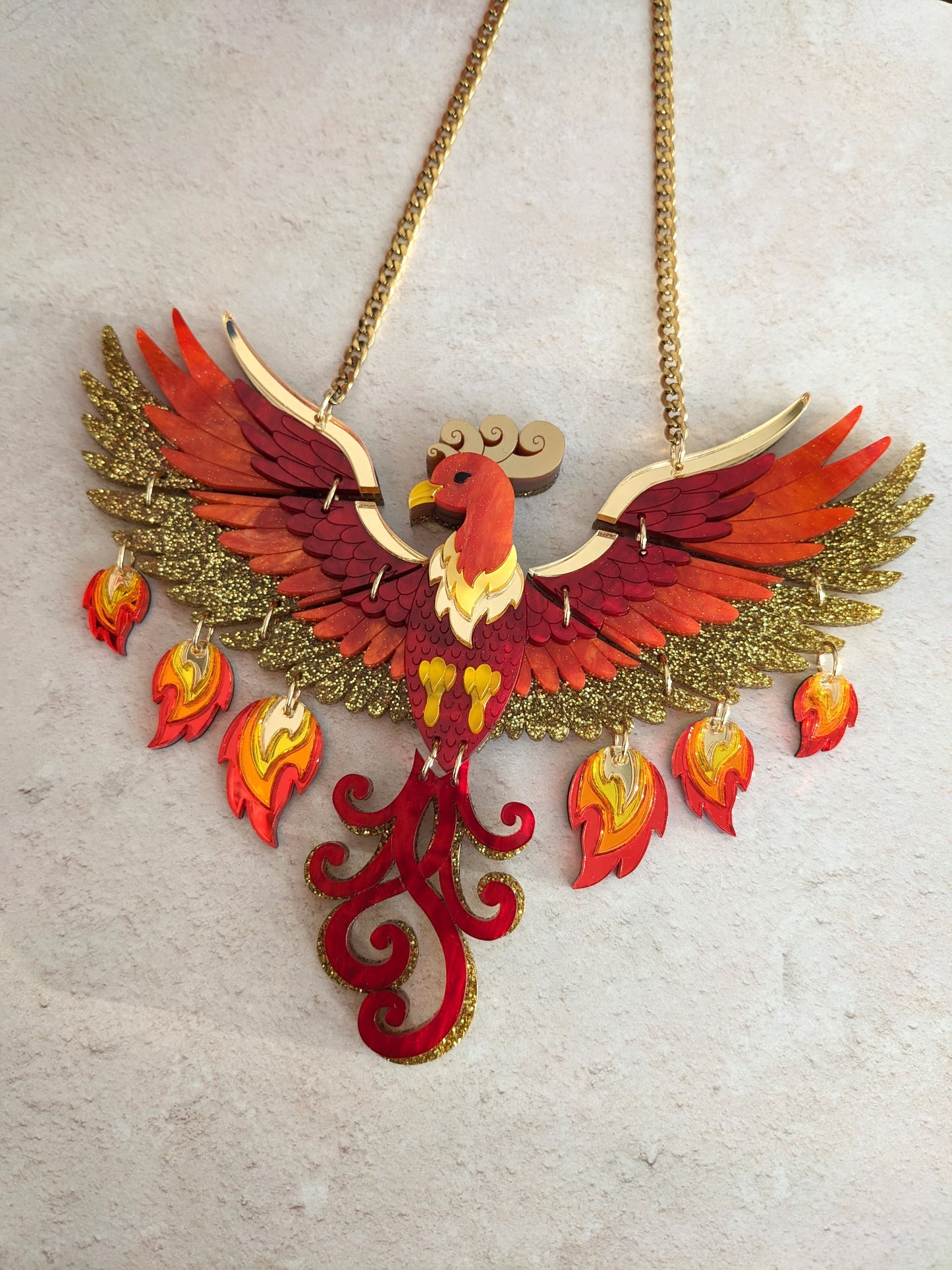 PRE ORDER Statement Rise Of The Phoenix Necklace (regular jump rings, 3 tail colours)