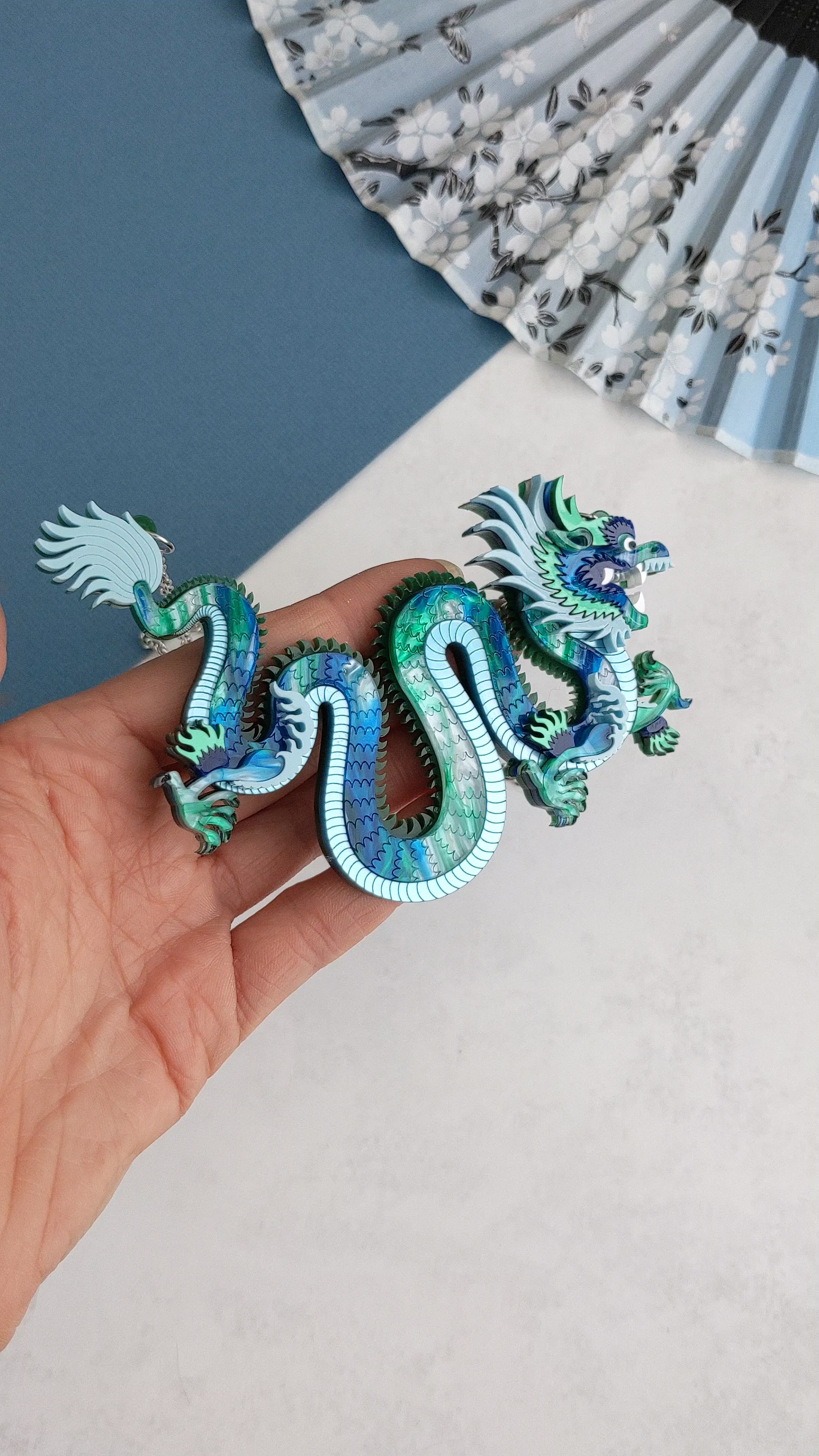 PRE ORDER Small Chinese Dragon Necklace BLUE/GREEN – Rock the Panda