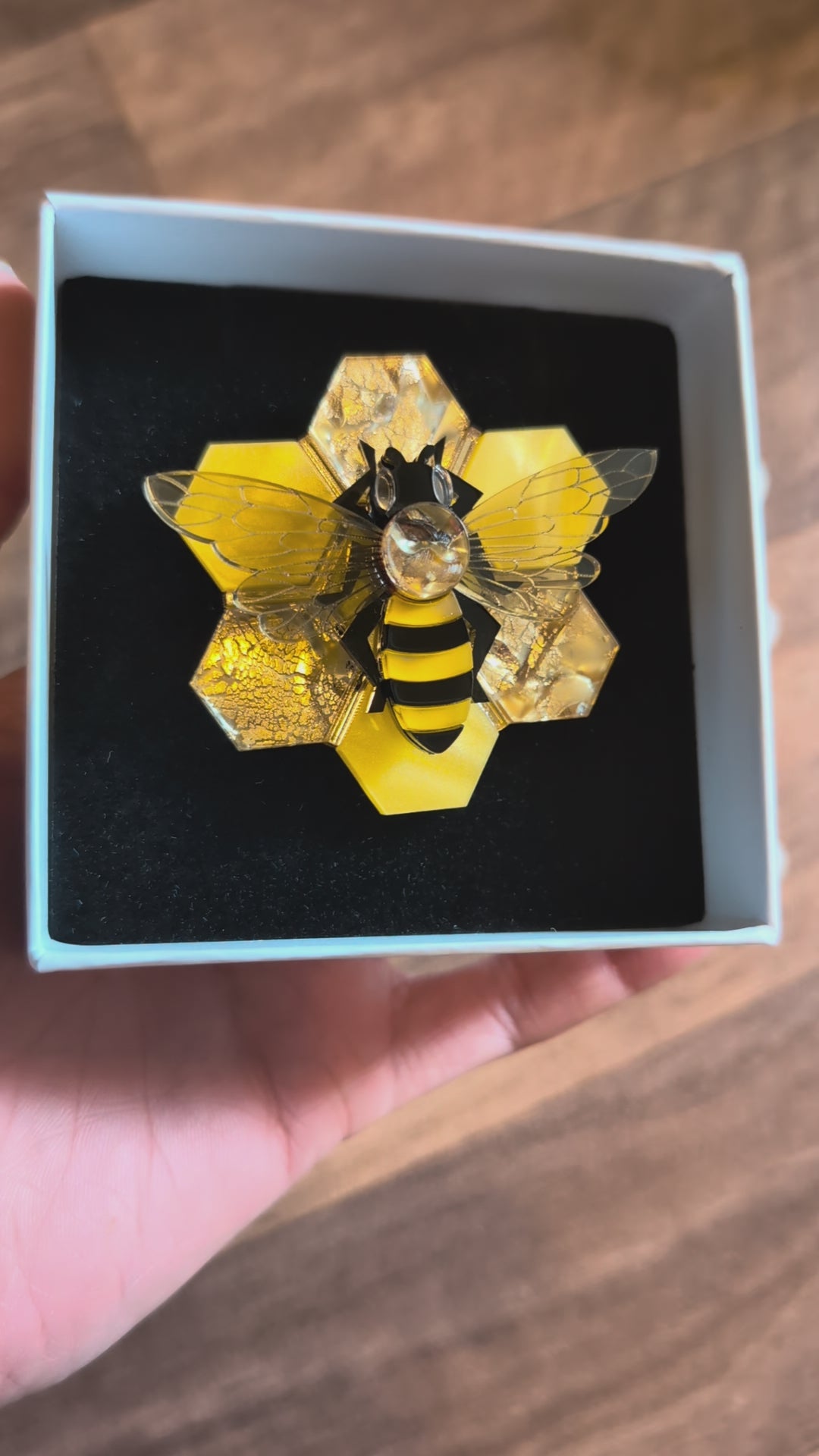 PRE ORDER Honey Bee on Honeycomb Brooch (featuring in house