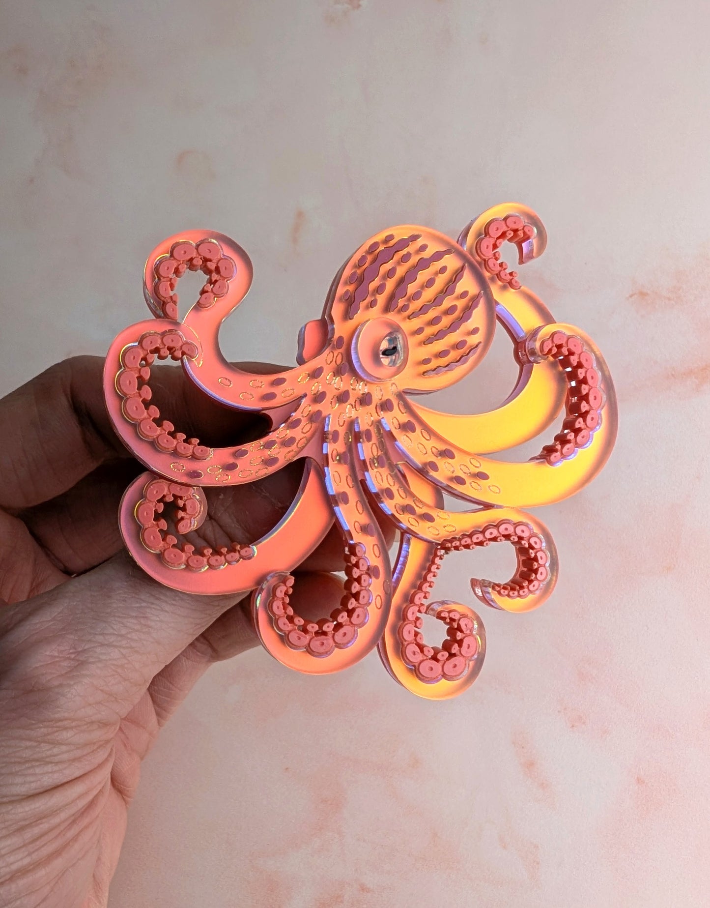 PRE ORDER Octopus Brooch Iridescent CORAL