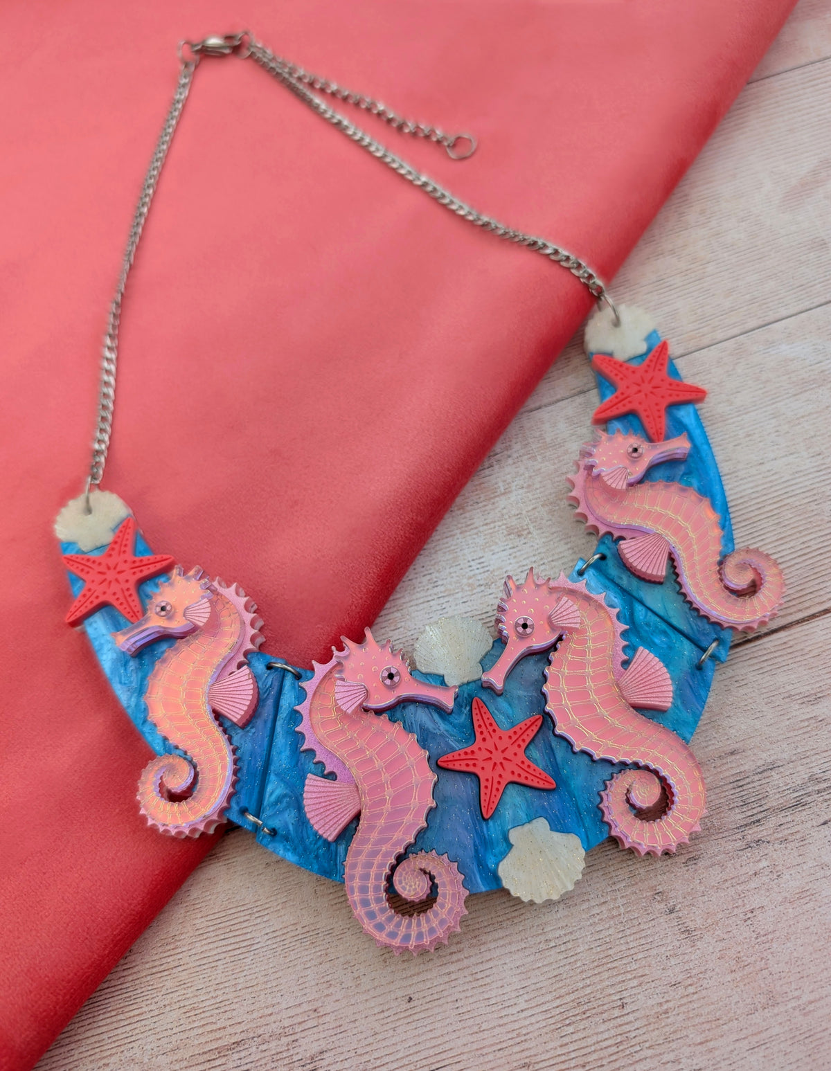 PRE ORDER Seahorse Statement Necklace IRIDESCENT PINK