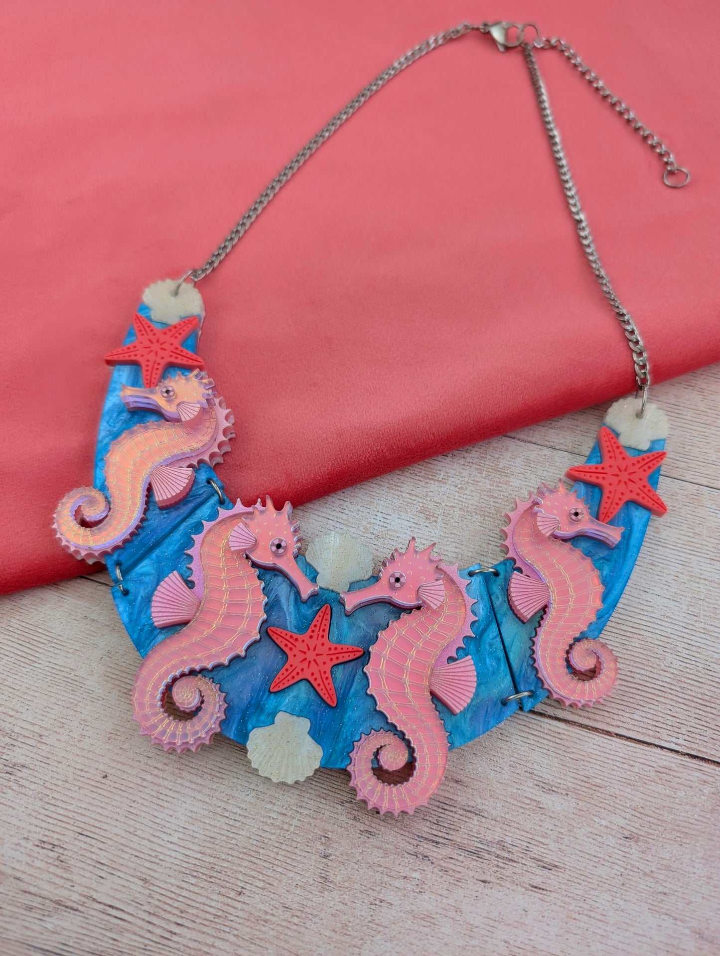 PRE ORDER Seahorse Statement Necklace IRIDESCENT PINK