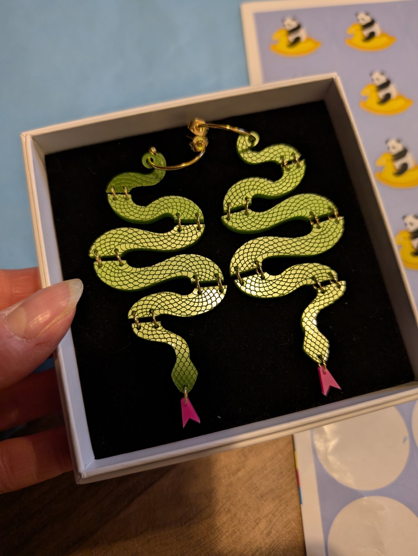 PRE ORDER Statement Snake Earrings - Gold, iridescent, red or silver, green (ask for different coloured tongues via basket notes).