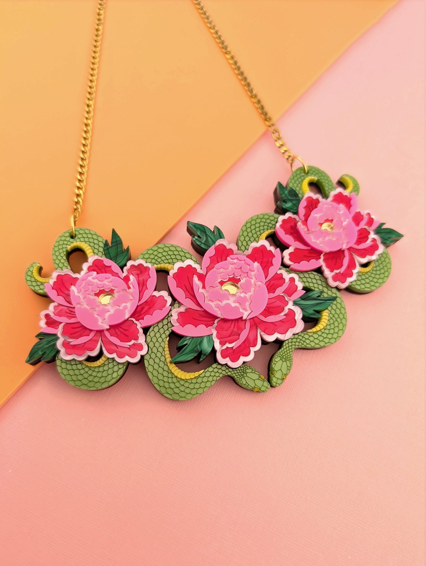 PRE ORDER Snakes & Florals Bib Necklace GREEN