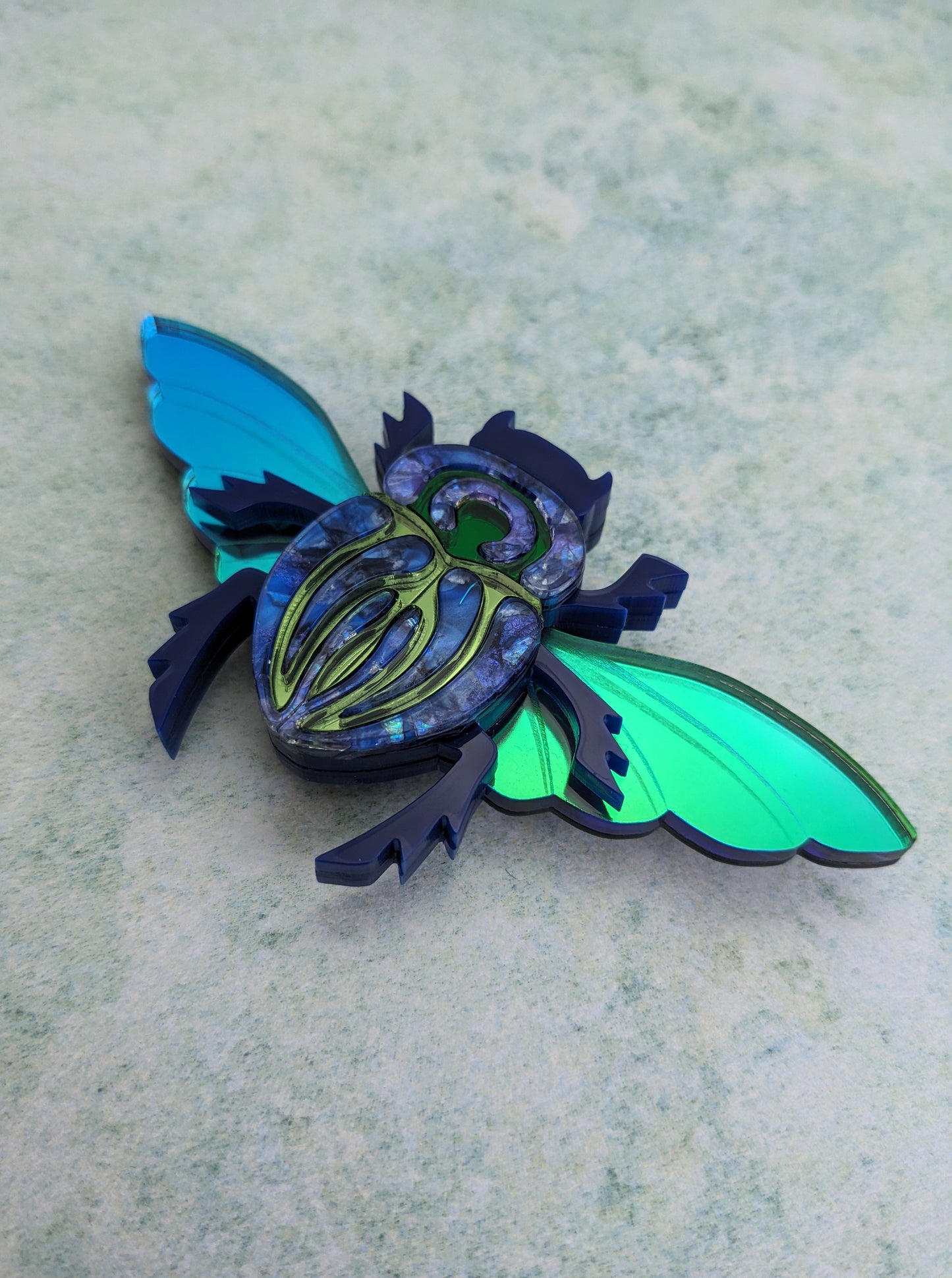 Scarab Beetle Brooch Blue/Green (new recycled acrylic) Part magnetic fastening