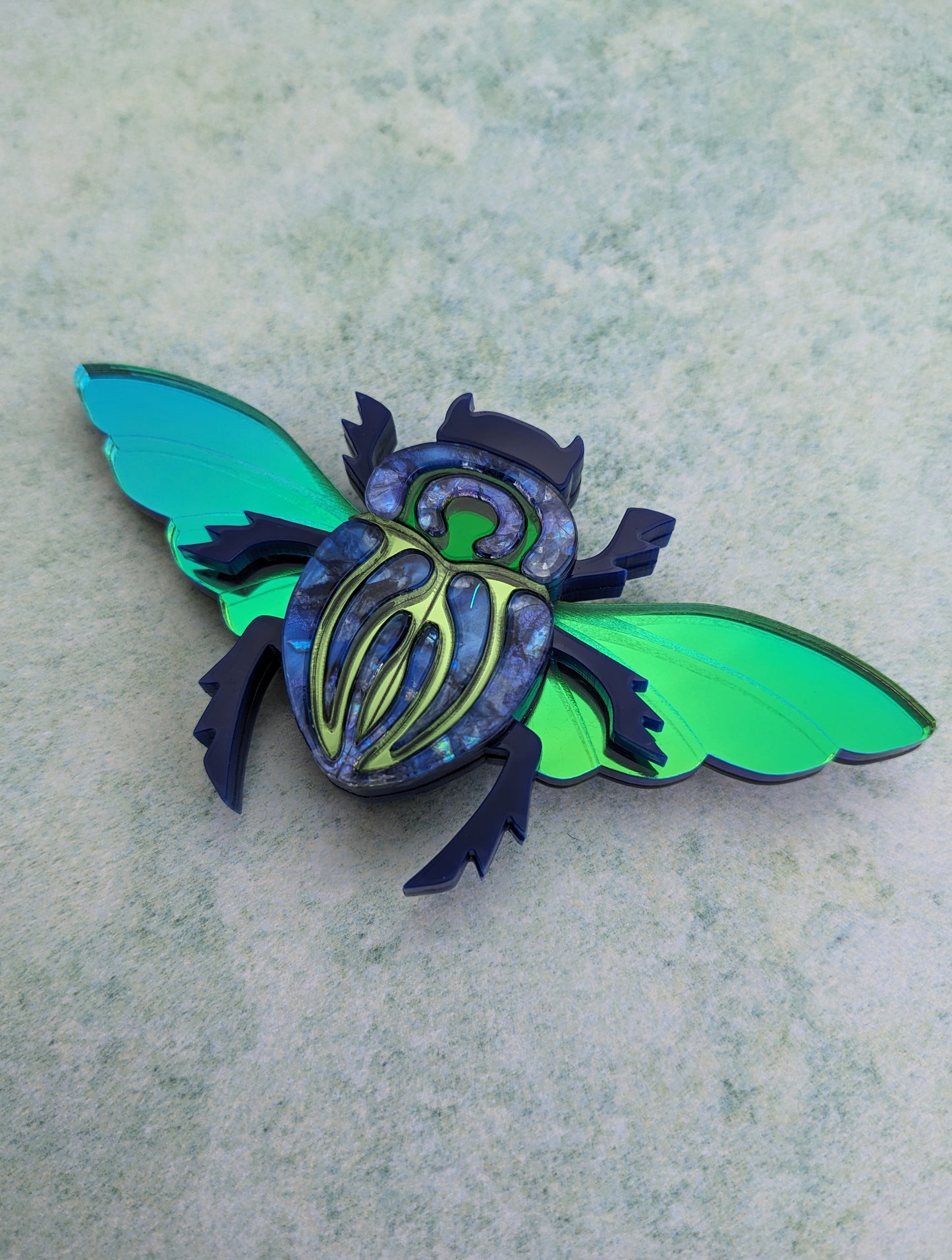 Scarab Beetle Brooch Blue/Green (new recycled acrylic) Part magnetic fastening