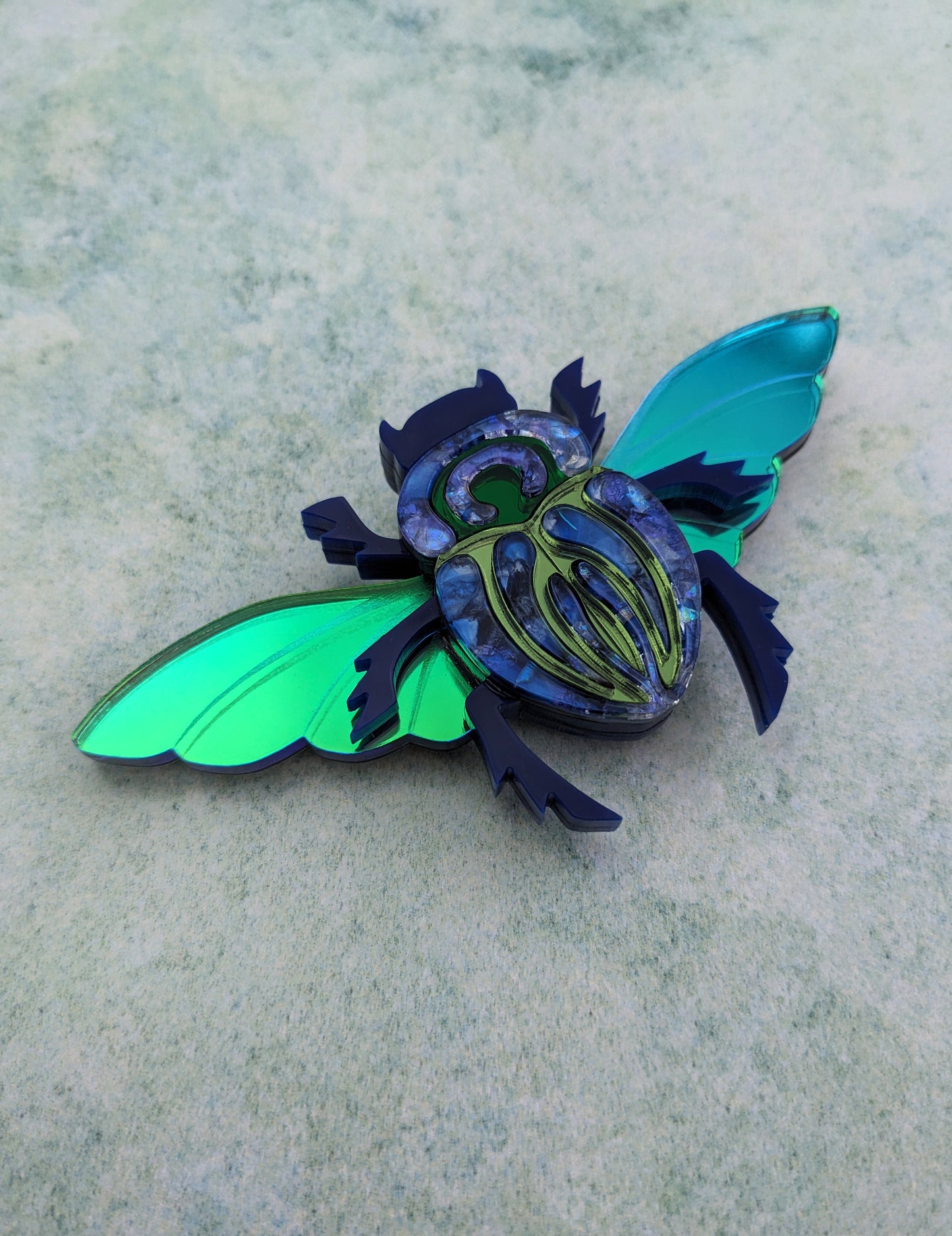 Scarab Beetle Brooch Blue/Green (new recycled acrylic) Part magnetic fastening