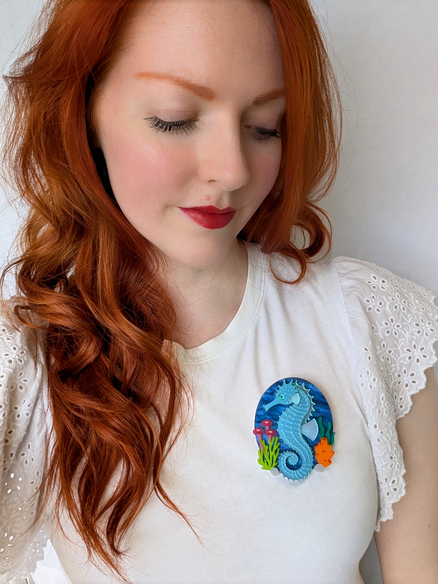 PRE ORDER Seahorse Statement Brooch BLUE