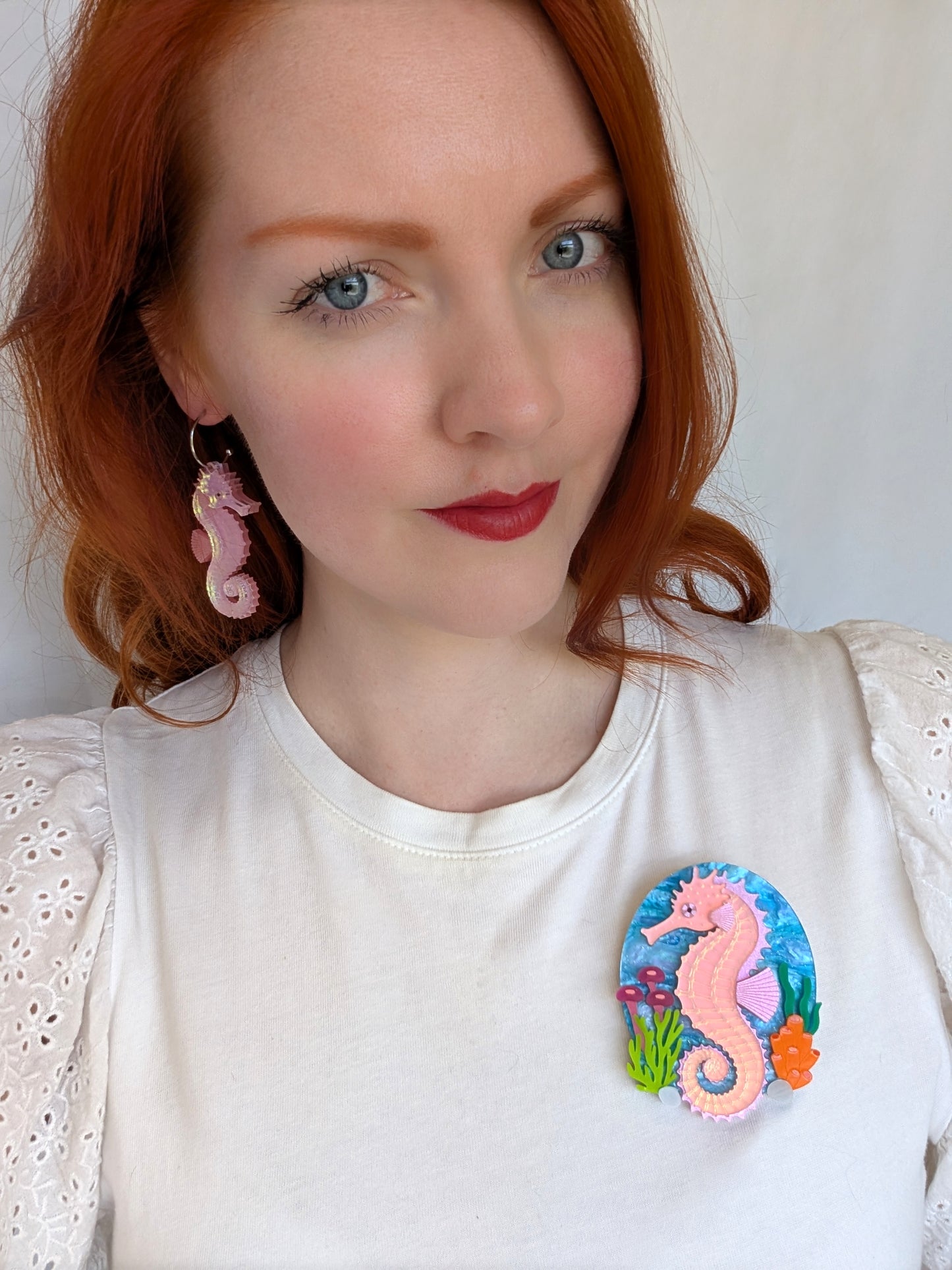 PRE ORDER Seahorse Small Necklace or Brooch IRIDESCENT PINK