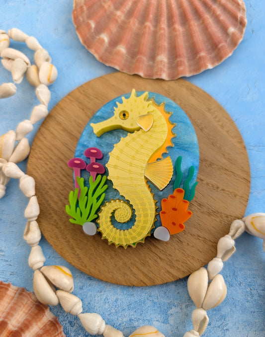 PRE ORDER Seahorse Statement Brooch YELLOW