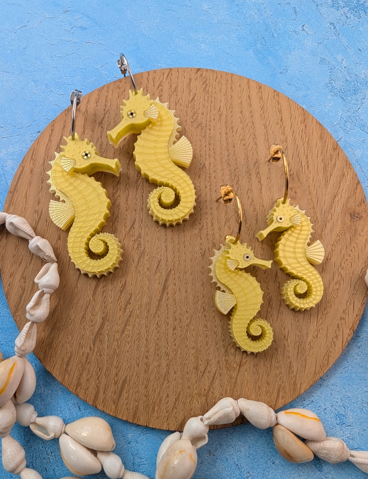 PRE ORDER Single Seahorse Earrings YELLOW (two sizes)(iridescent accent option only matches other pieces)