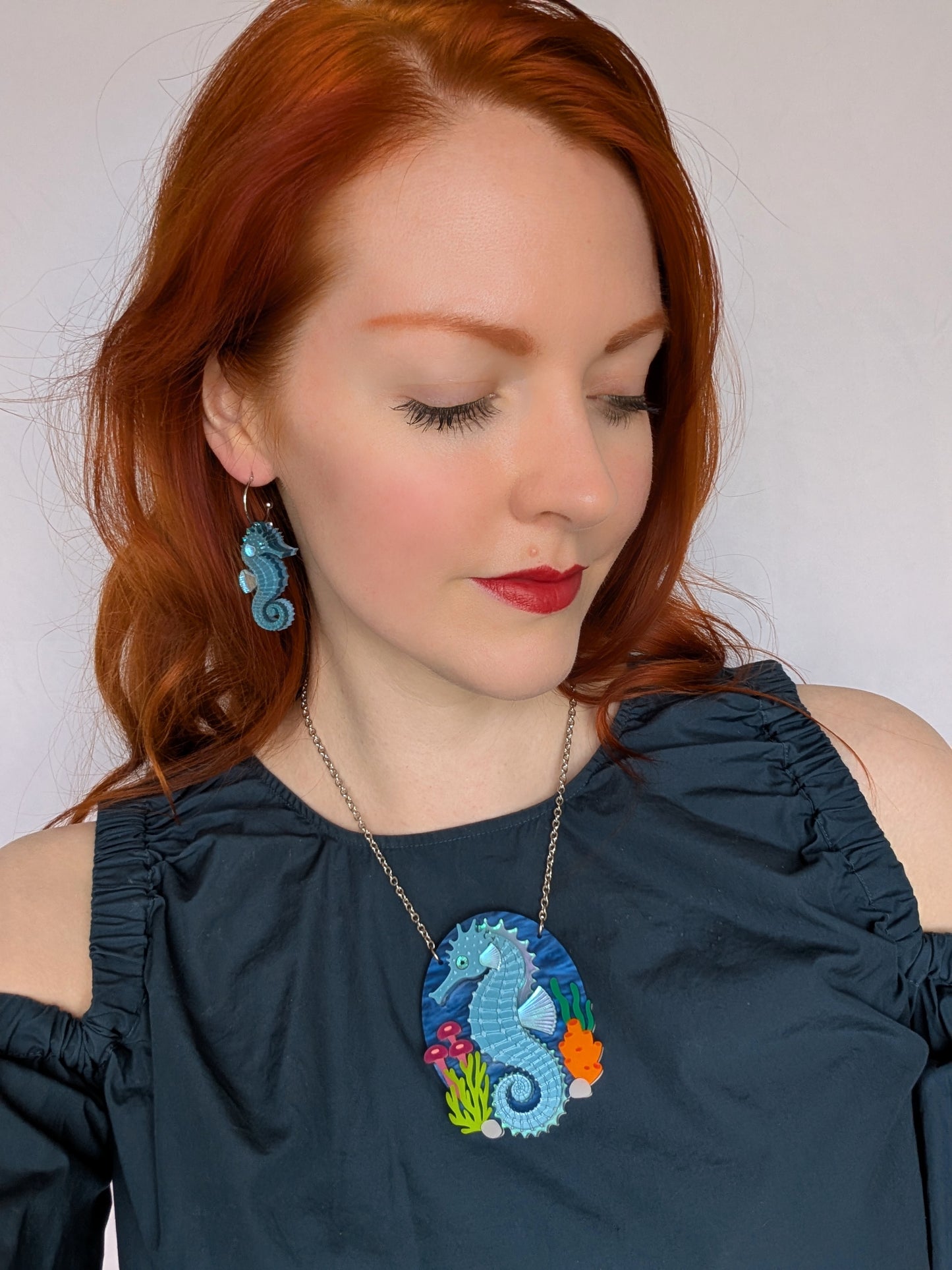 PRE ORDER Seahorse Small Necklace or Brooch IRIDESCENT PINK
