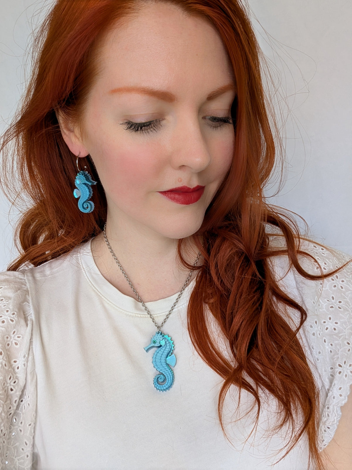 PRE ORDER Single Seahorse Earrings BLUE (two sizes)
