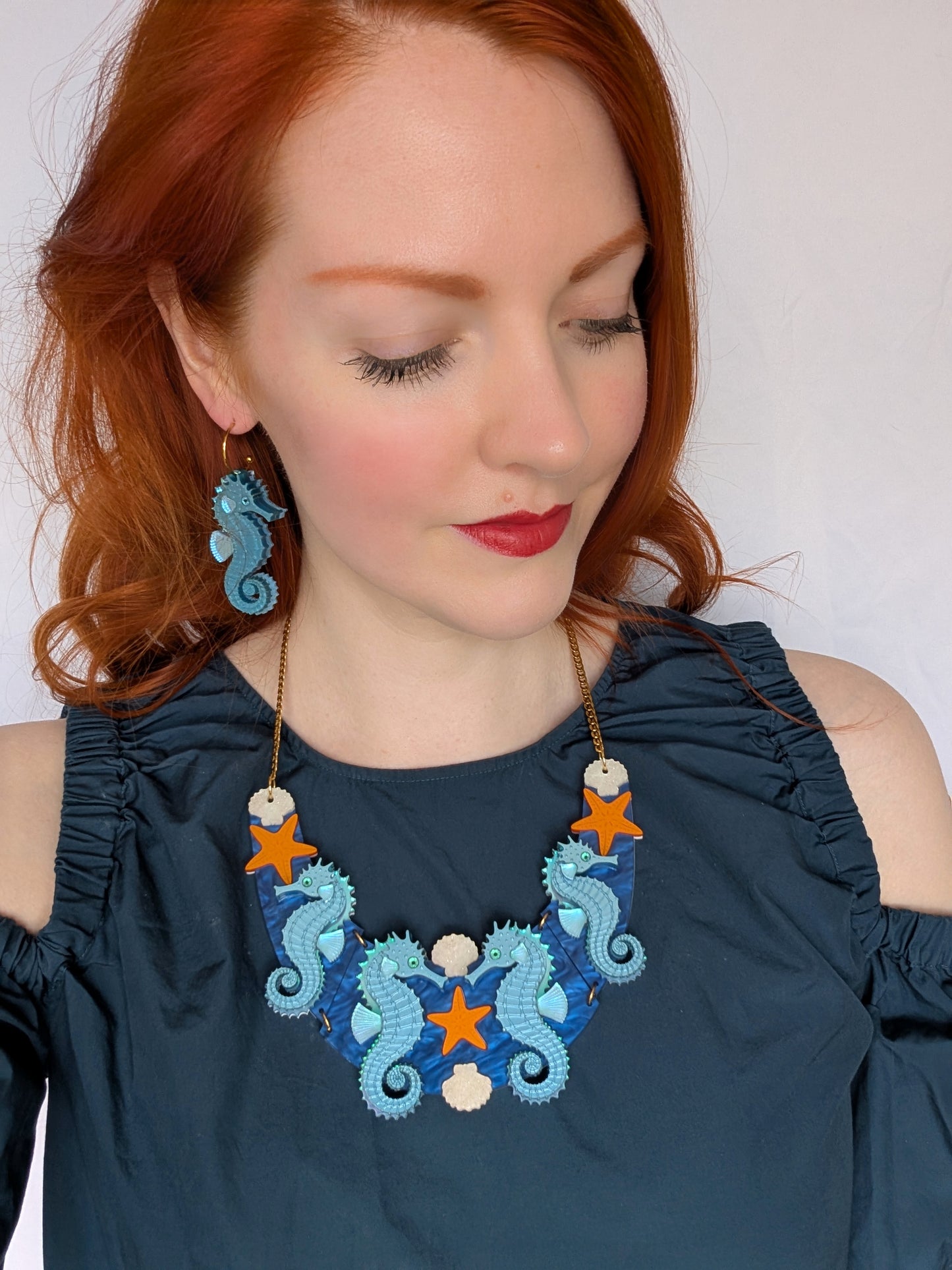 PRE ORDER Single Seahorse Earrings BLUE (two sizes)