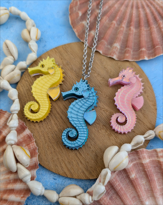PRE ORDER Single Seahorse Small Pendant (YELLOW, PINK or BLUE) (Same size as statement earrings) (iridescent option matches other pieces)