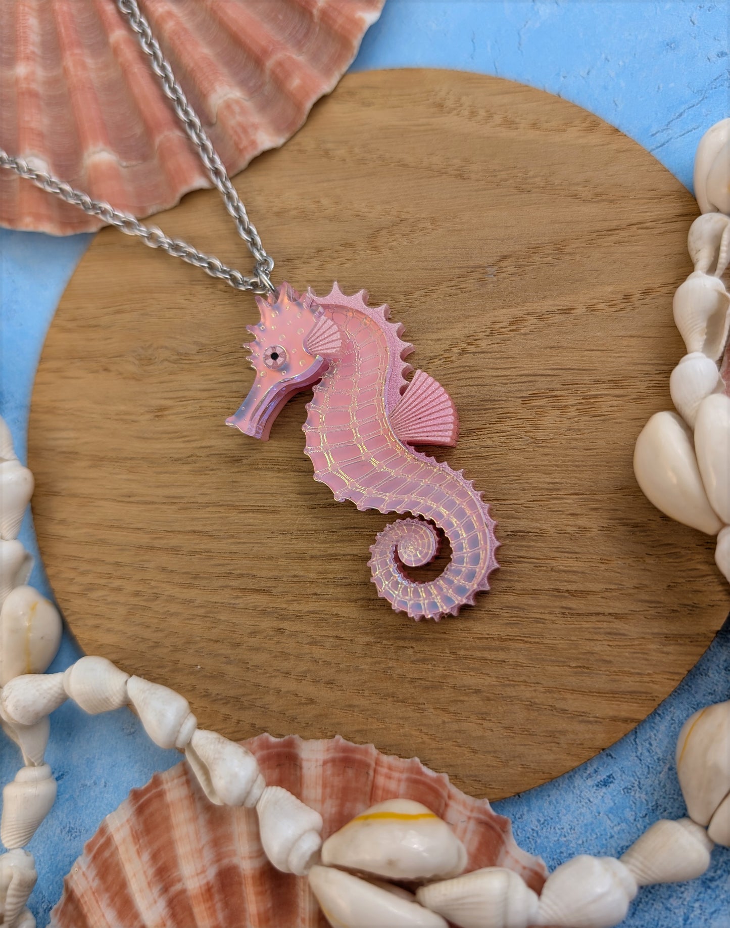 PRE ORDER Single Seahorse Small Pendant (YELLOW, PINK or BLUE) (Same size as statement earrings) (iridescent option matches other pieces)